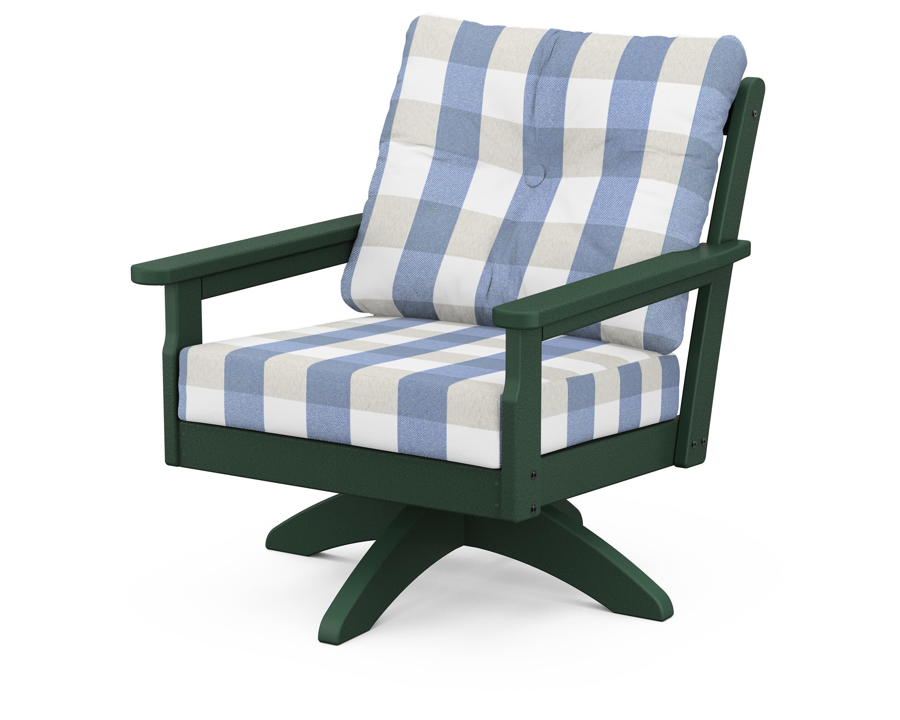 Vineyard Deep Seating Swivel Chair in Green / Buffalo Plaid Sky Blue