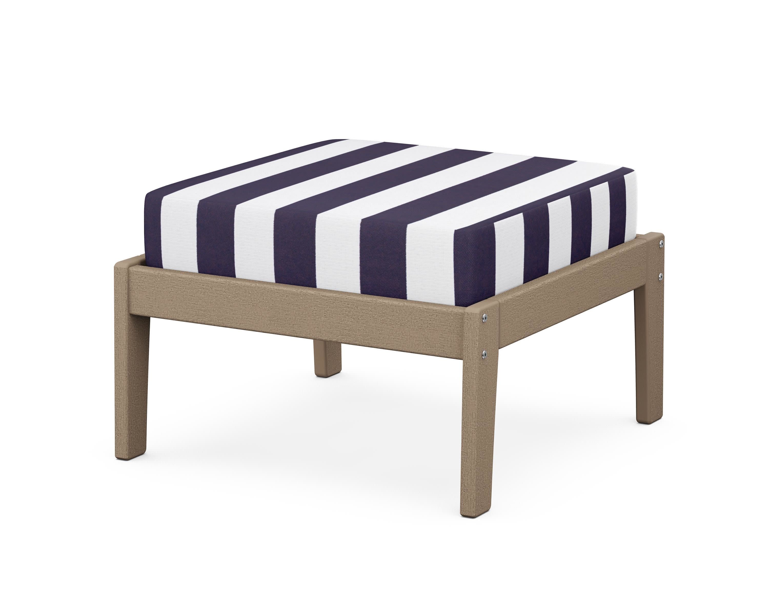 Deep Seating Ottoman in Vintage Sahara / Cabana Stripe Navy