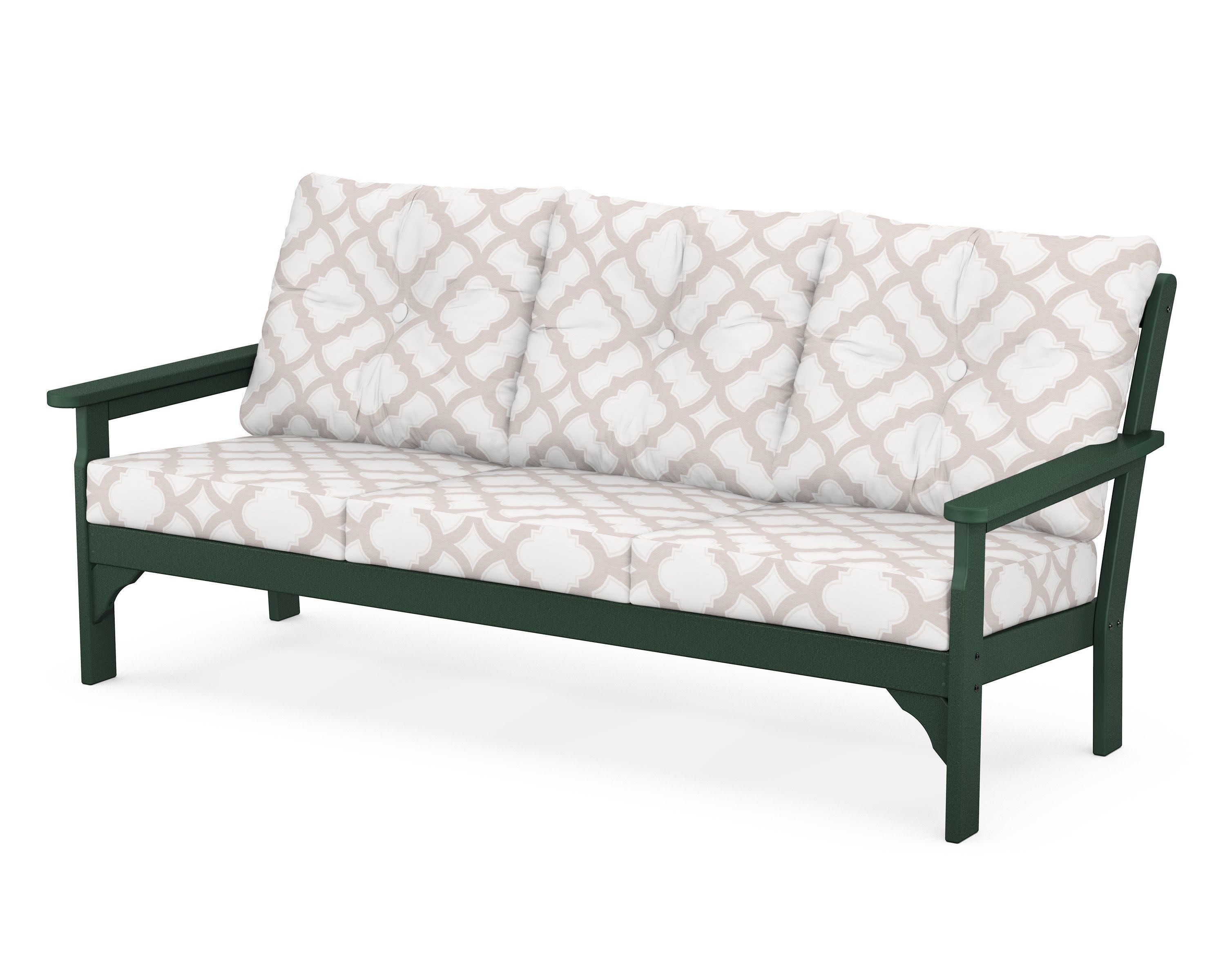 Vineyard Deep Seating Sofa in Green / Trellis Dune Burlap