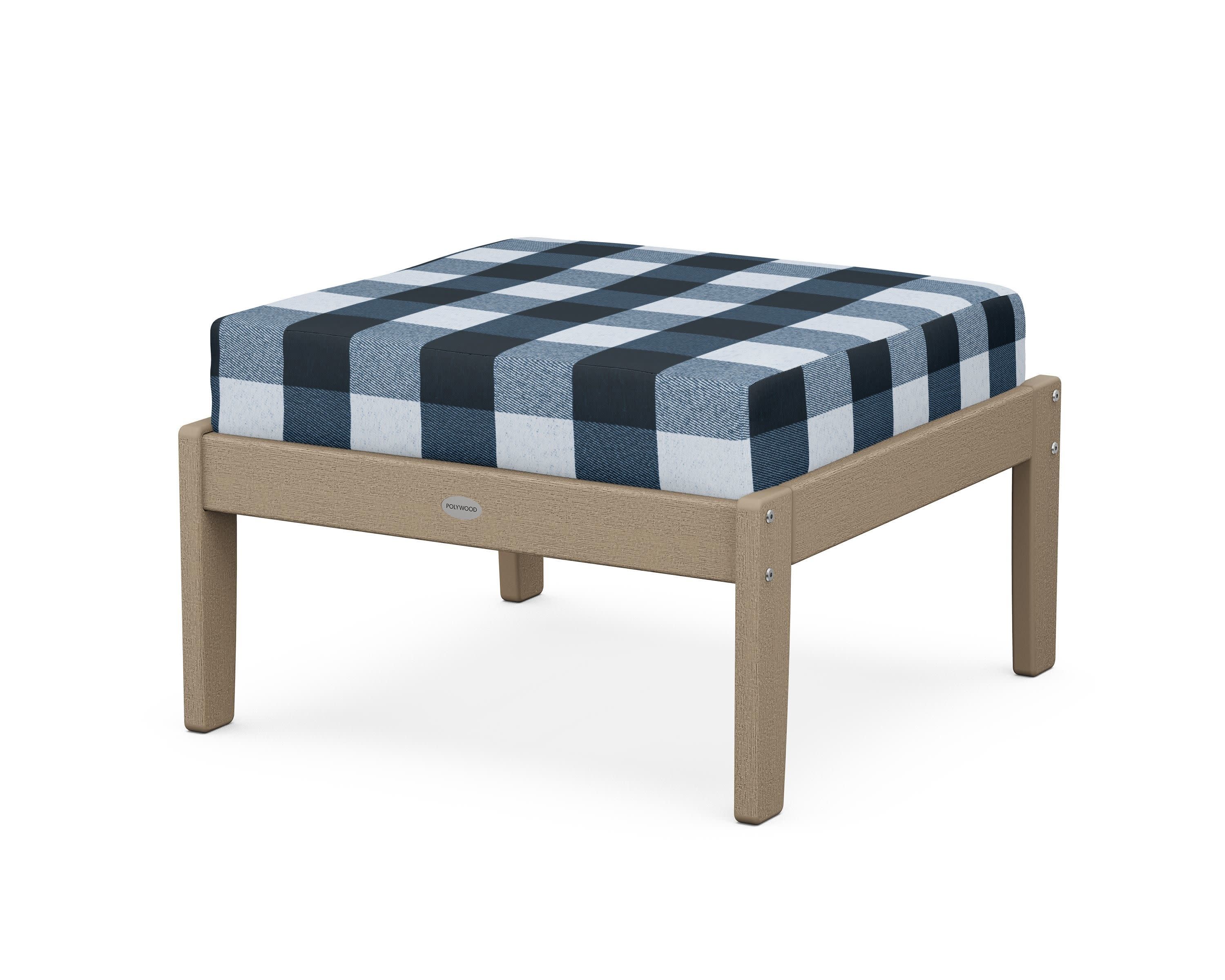 Braxton Deep Seating Ottoman in Vintage Sahara / Buffalo Plaid Marine Indigo