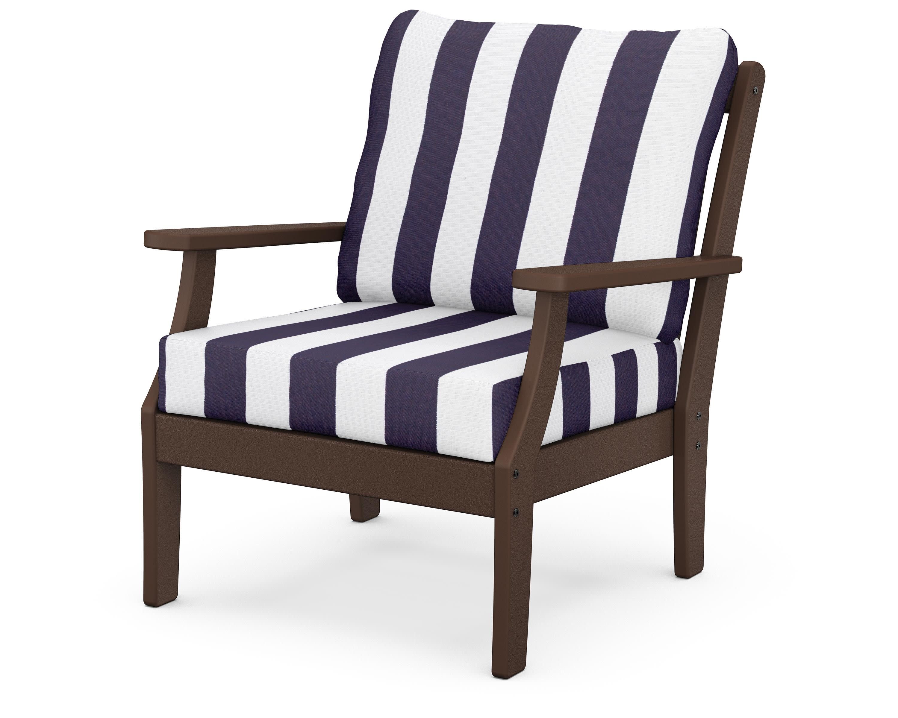 Braxton Deep Seating Chair in Mahogany / Cabana Stripe Navy