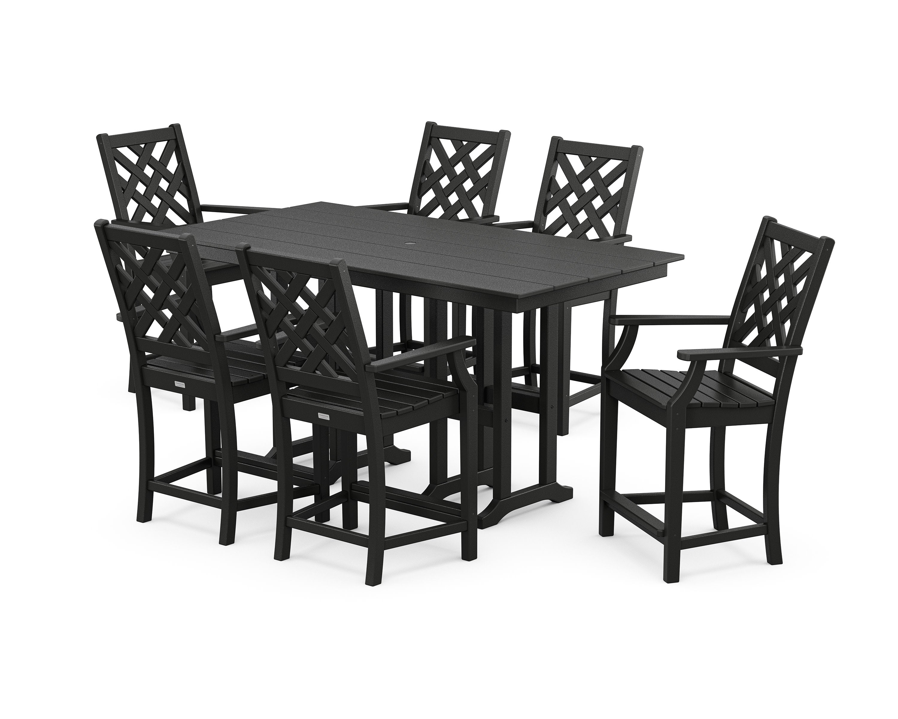 Wovendale Arm Chair 7-Piece Farmhouse Counter Set in Black