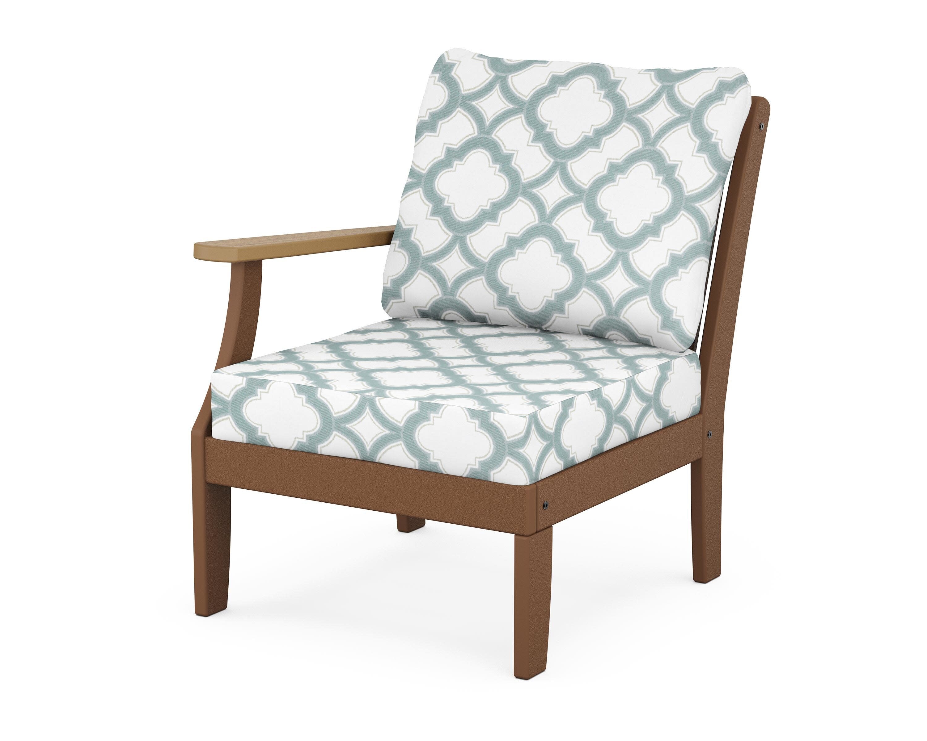 Braxton Modular Left Arm Chair in Teak / Natural / Trellis Glacier Spa