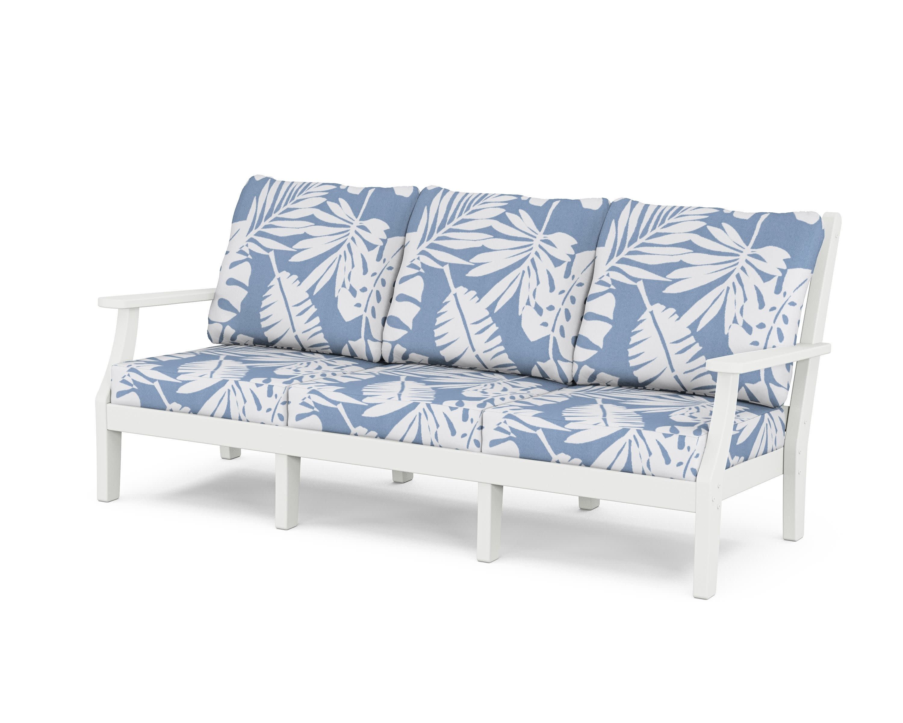 Wovendale Deep Seating Sofa in White / Leaf Sky Blue