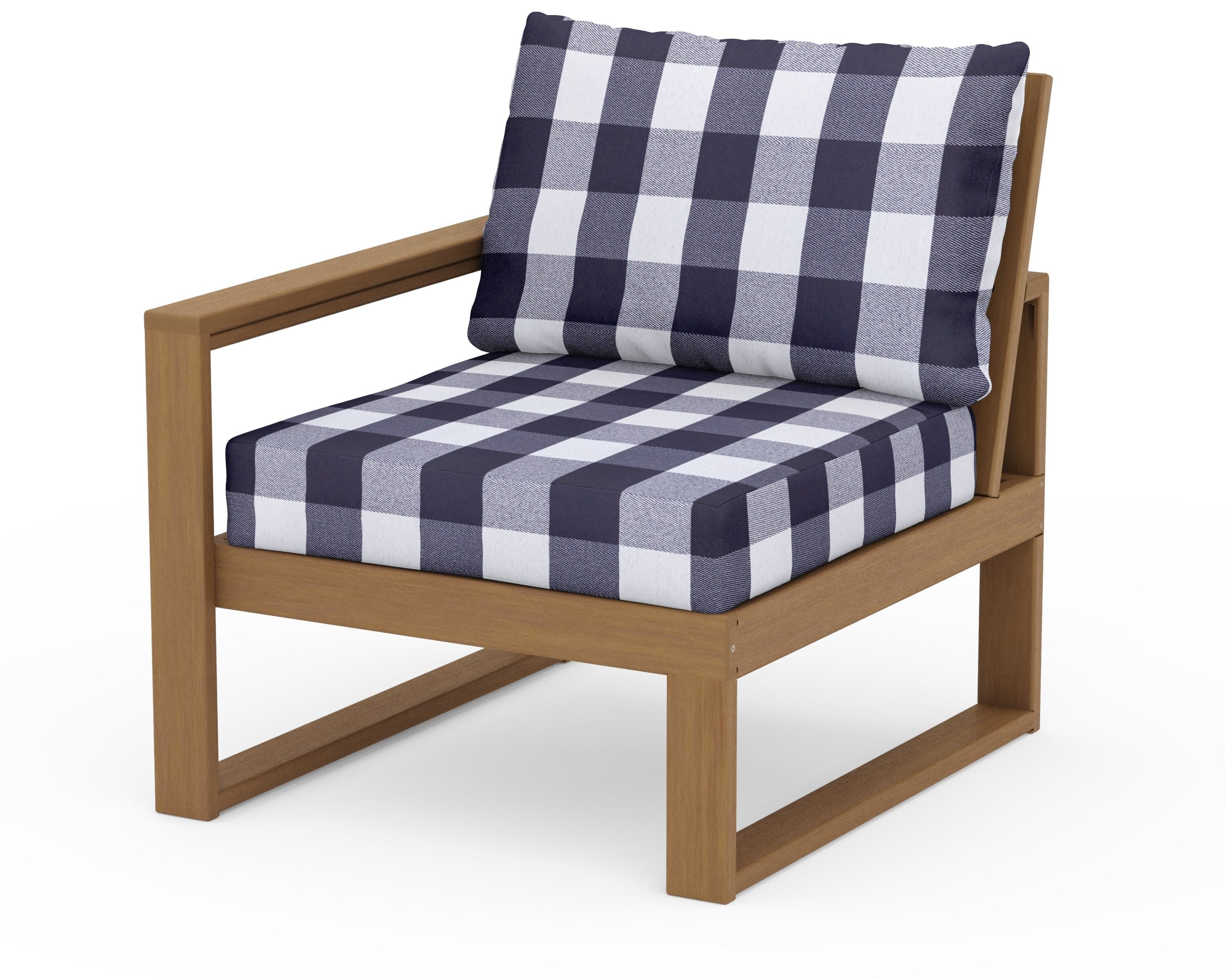 EDGE Modular Left Arm Chair in Natural / Buffalo Plaid Navy