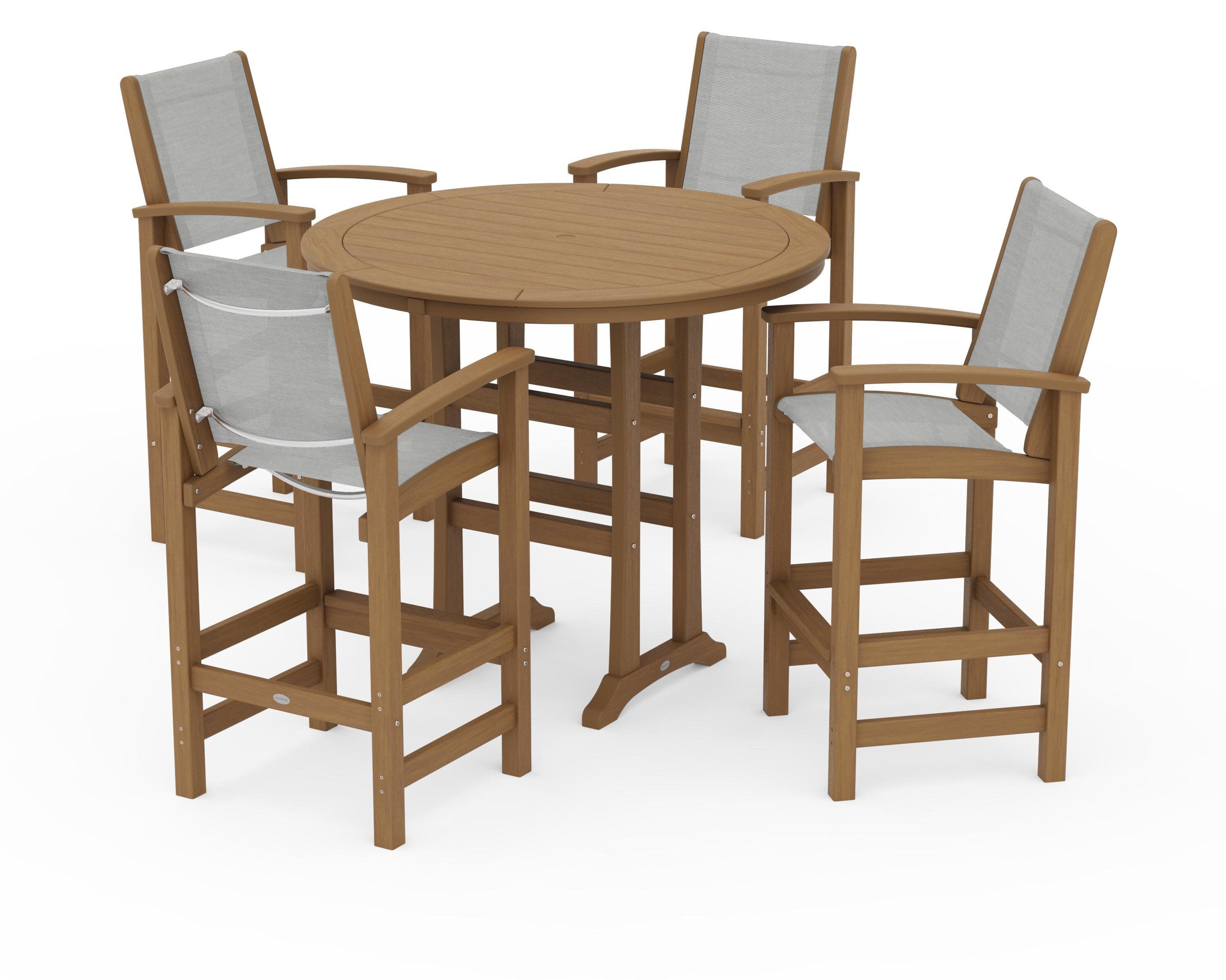 Coastal 5-Piece Nautical Trestle Bar Set in Natural / Metallic Sling