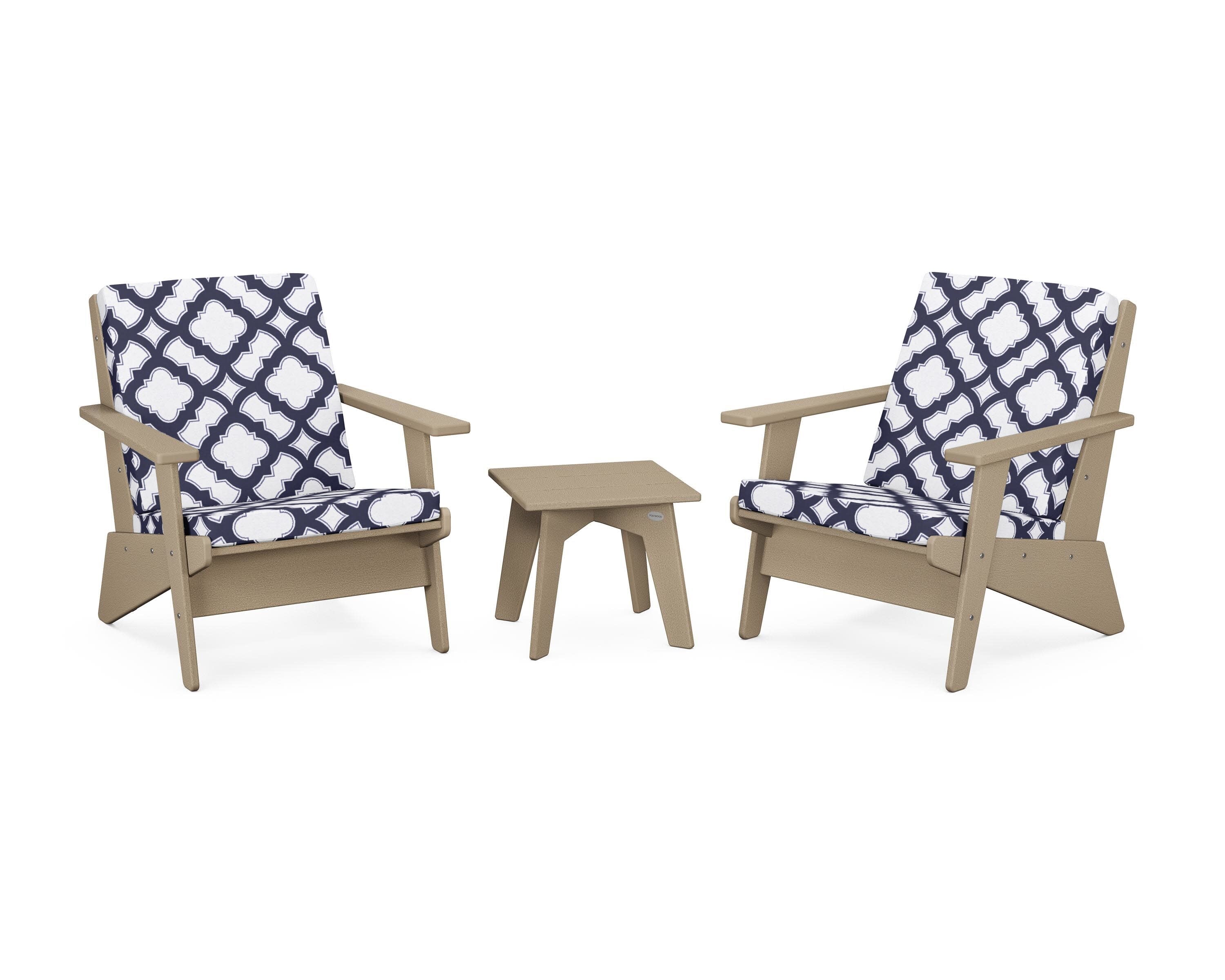 Riviera Modern Lounge 3-Piece Set in Vintage Sahara / Trellis Navy