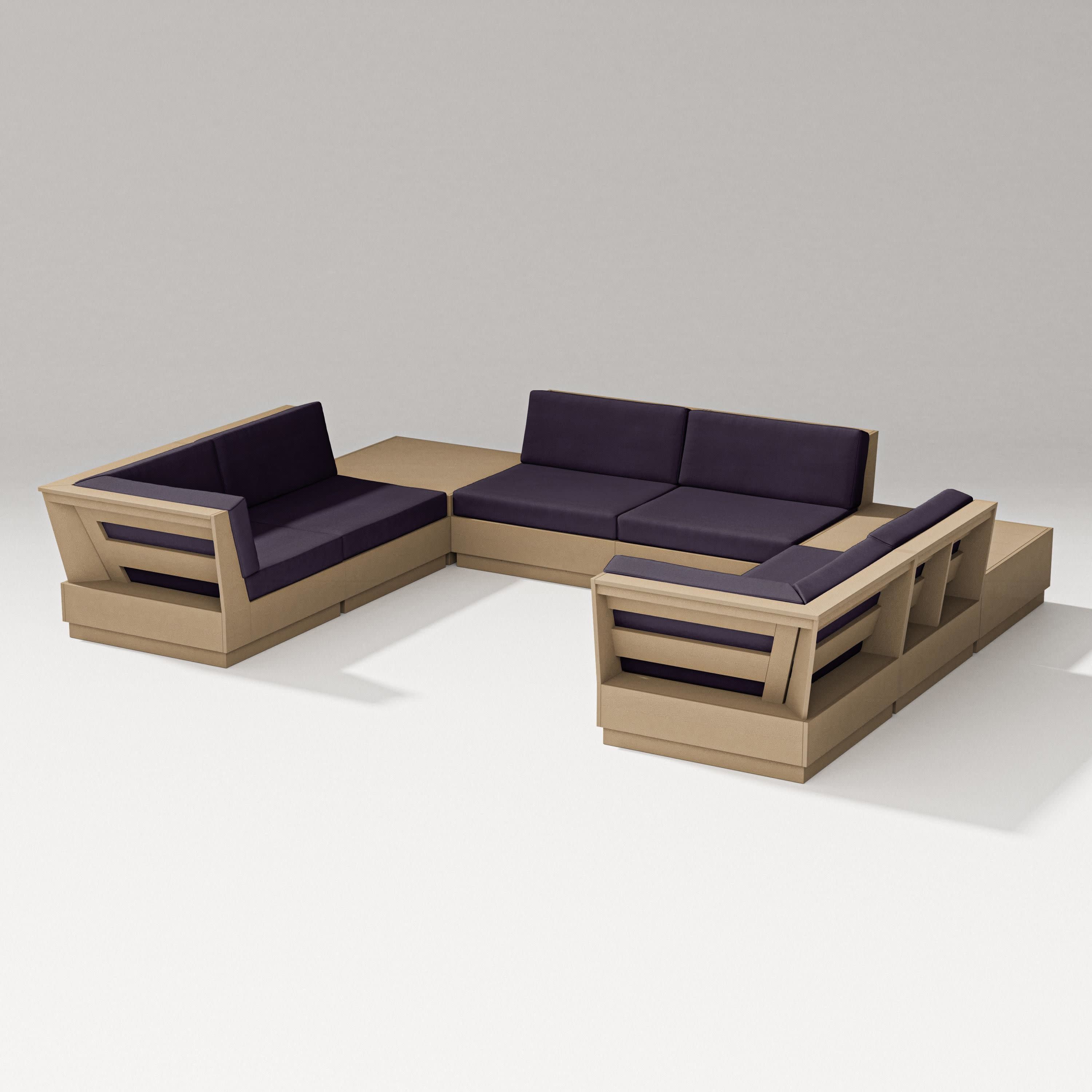Elevate 8-Piece U-Shaped Sectional in Vintage Sahara / Navy Linen