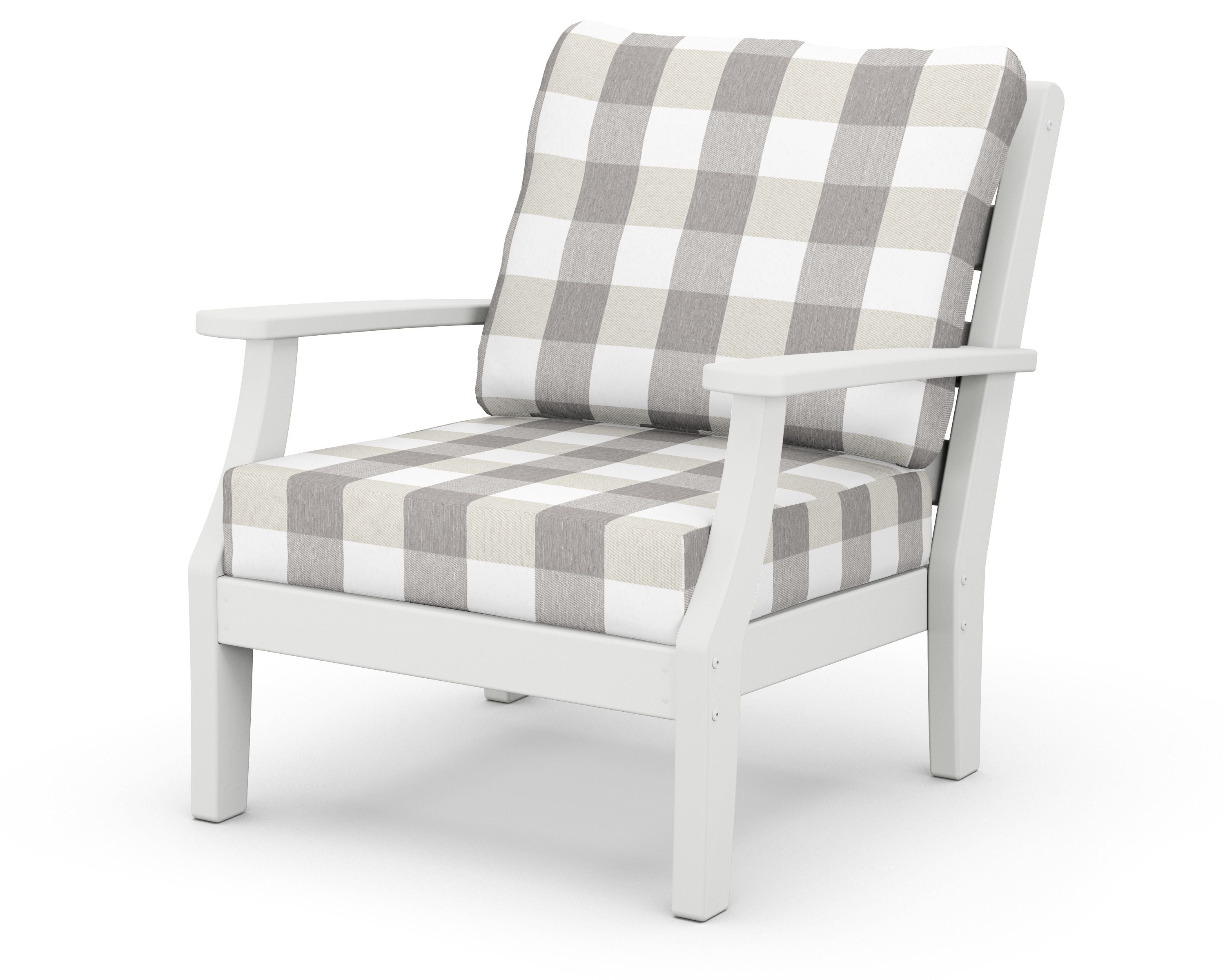 Chesapeake Deep Seating Chair in White / Buffalo Plaid Grey Mist