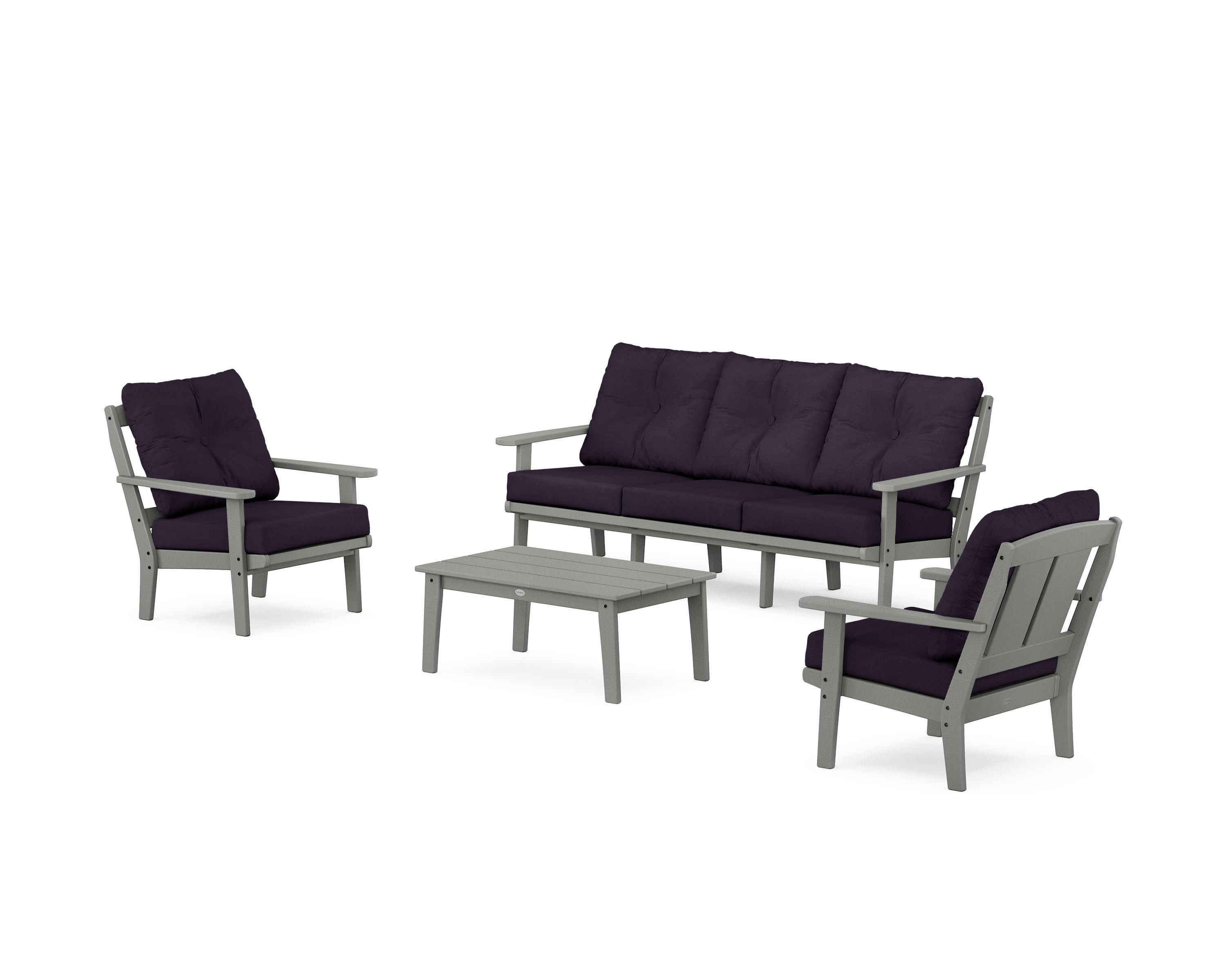 Mission 4-Piece Deep Seating Set with Sofa in Slate Grey / Navy Linen