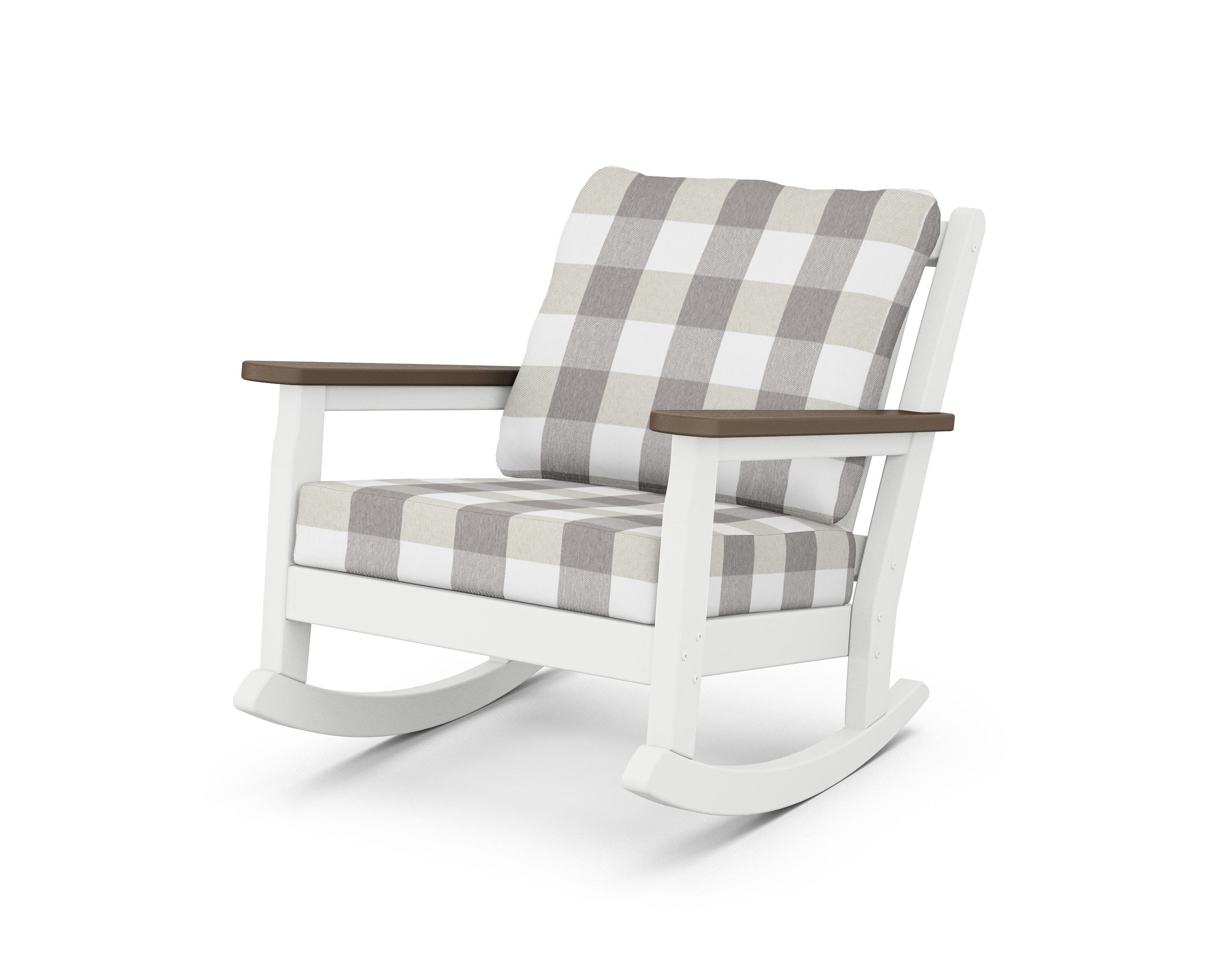 Chippendale Deep Seating Rocking Chair in White / Kona / Buffalo Plaid Grey Mist