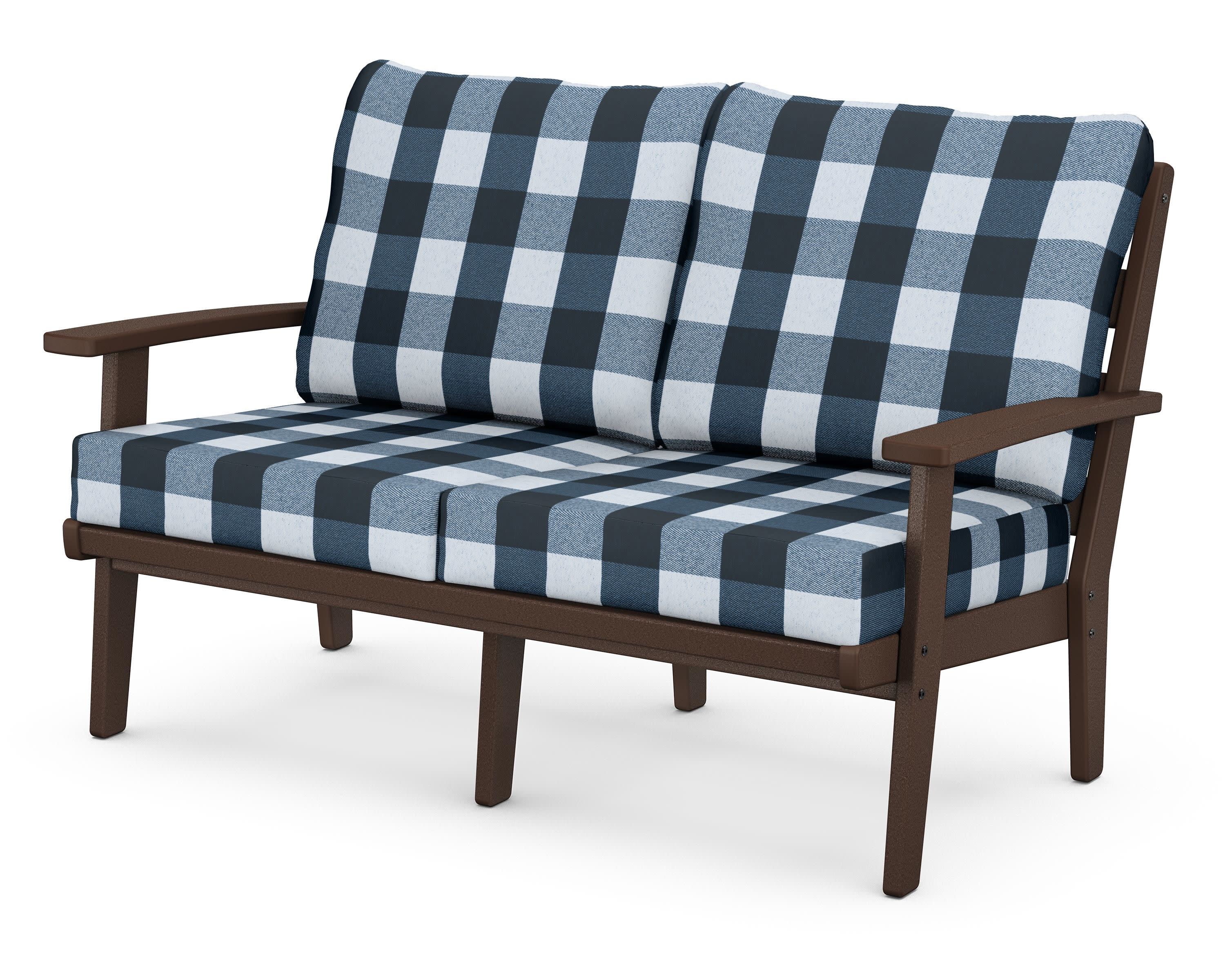 Grant Park Deep Seating Loveseat in Mahogany / Buffalo Plaid Marine Indigo
