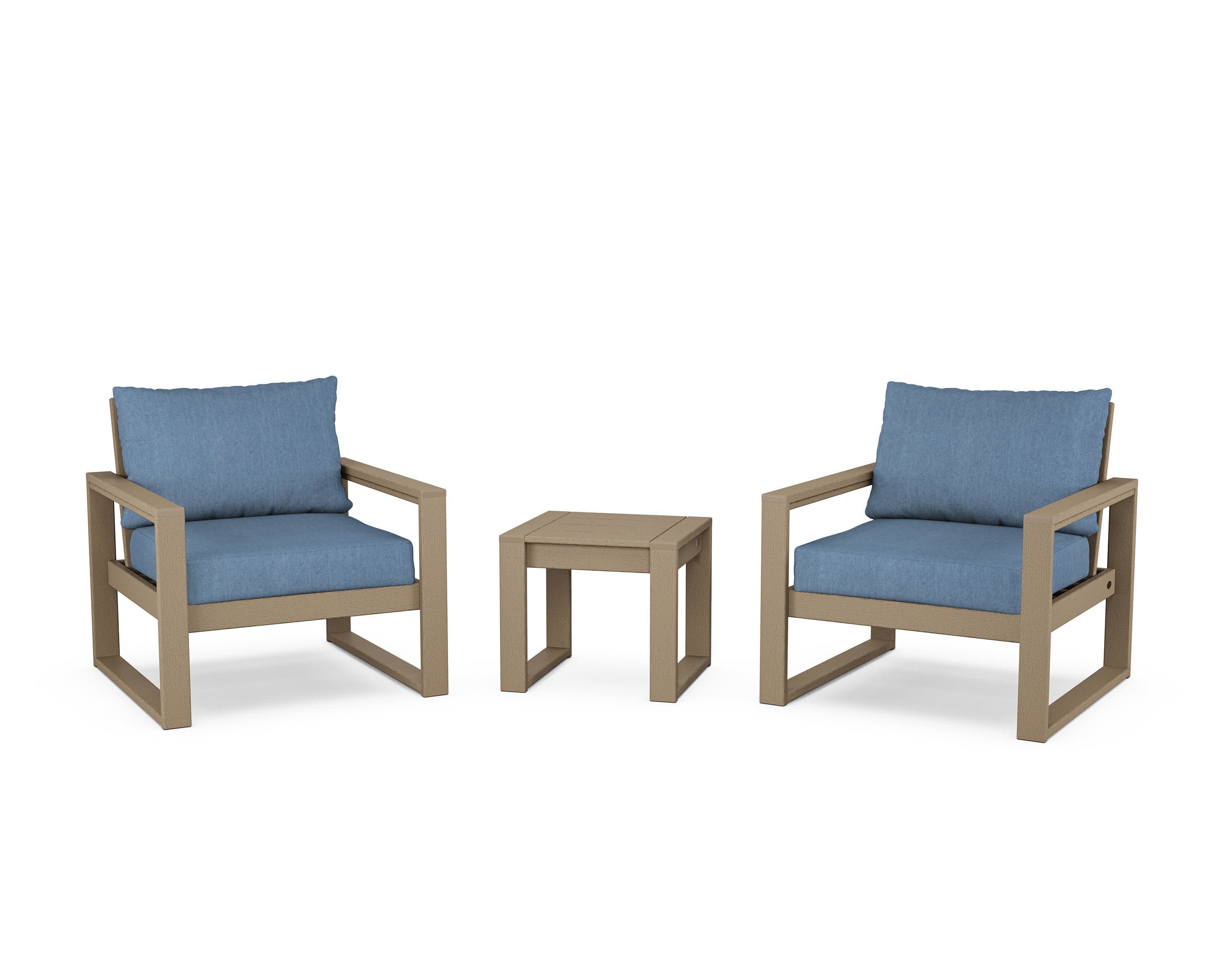 EDGE Sectional 3-Piece Deep Seating Set in Vintage Sahara / Sky Blue