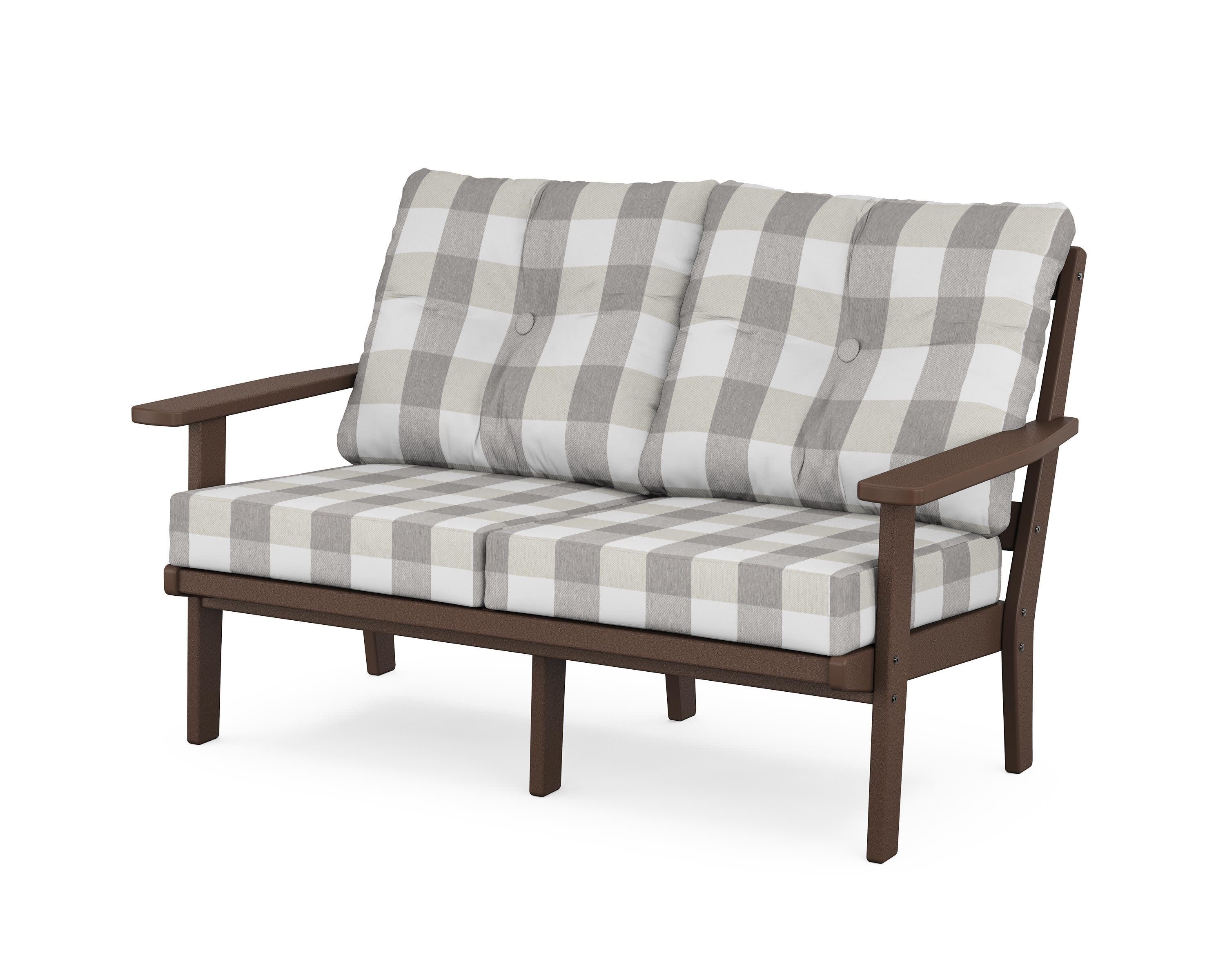 Oxford Deep SeatingLoveseat in Mahogany / Buffalo Plaid Grey Mist