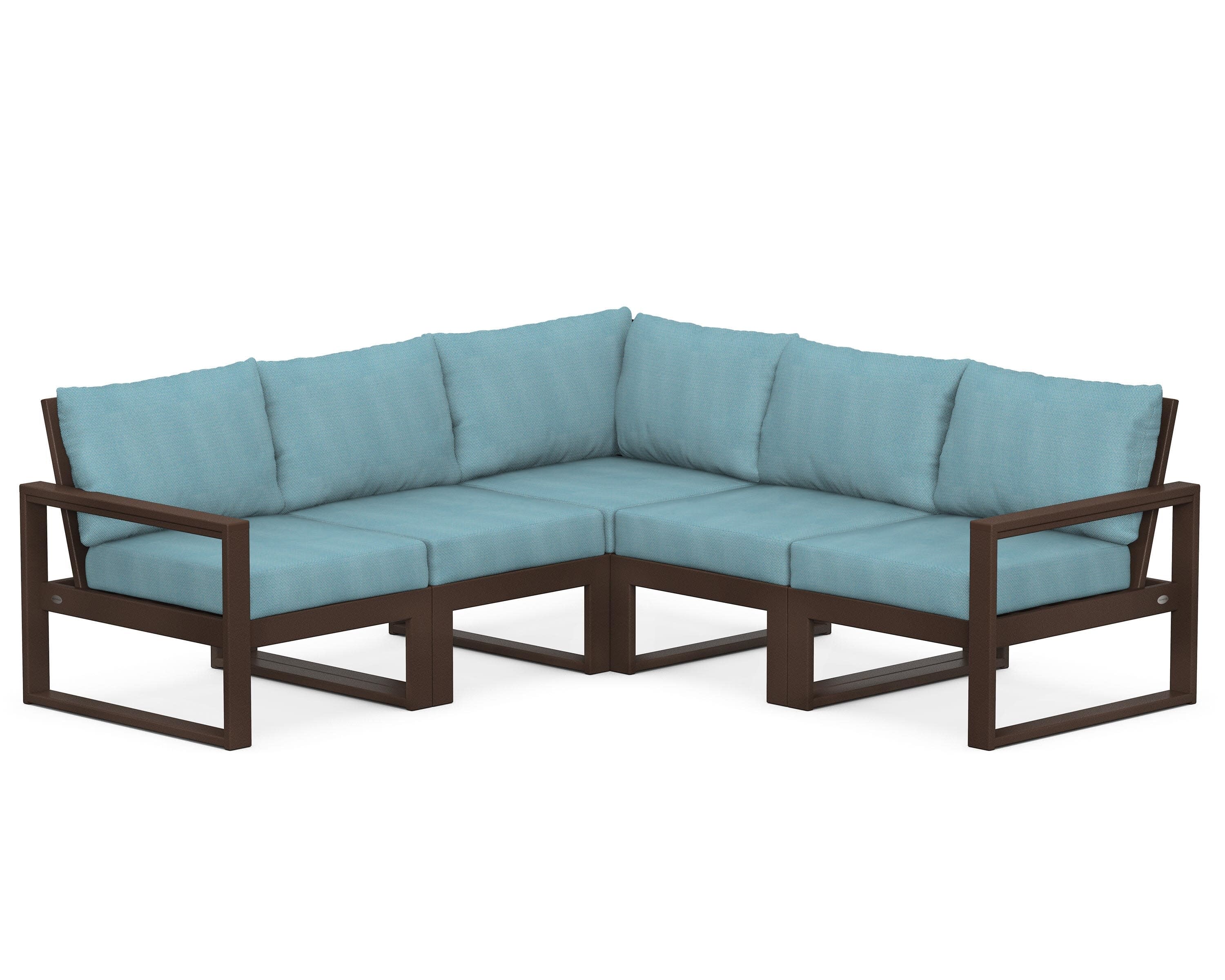 EDGE 5-Piece Modular Deep Seating Set in Mahogany / Lattice Sky Blue