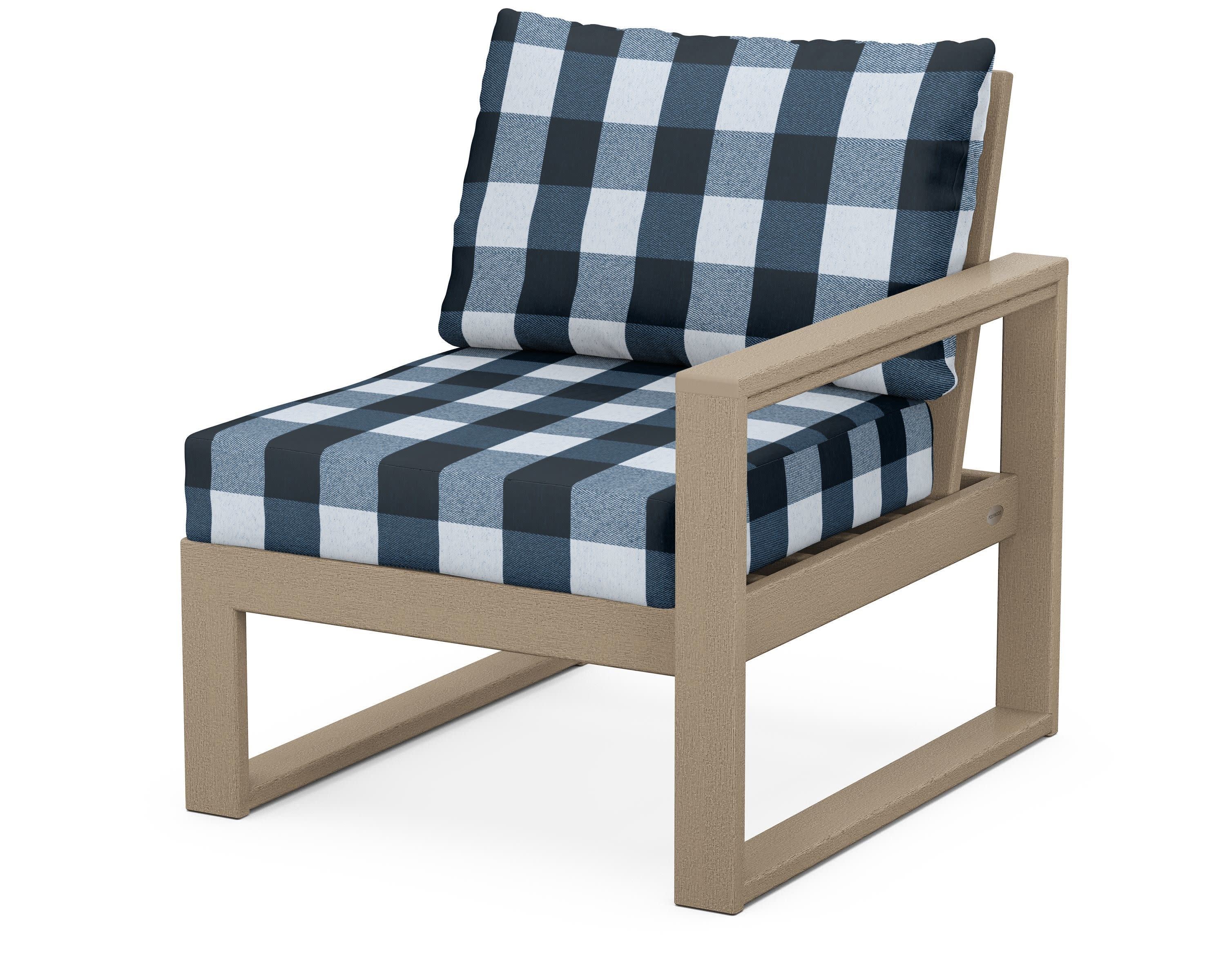 EDGE Modular Right Arm Chair in Vintage Sahara / Buffalo Plaid Marine Indigo