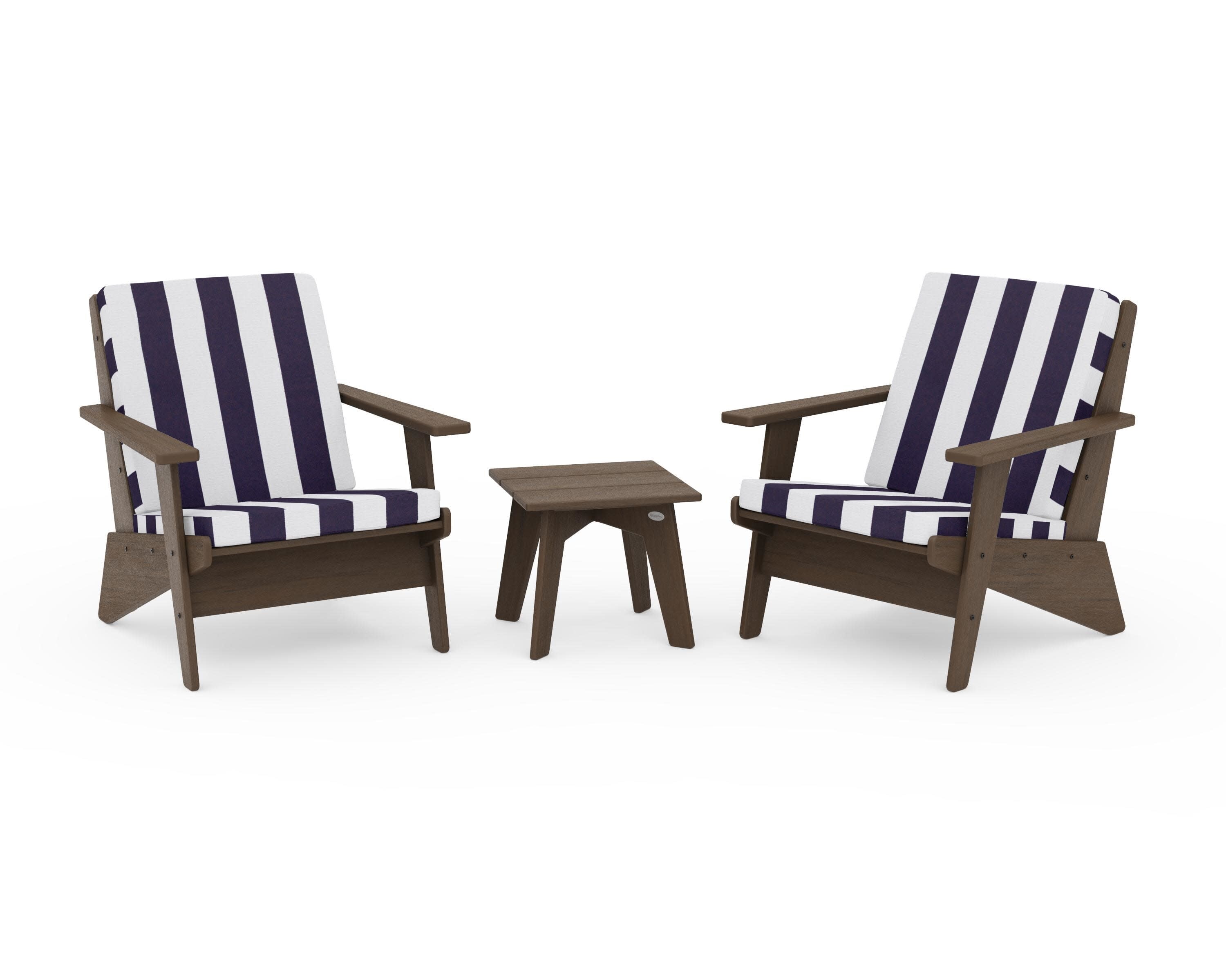 Riviera Modern Lounge 3-Piece Set in Kona / Cabana Stripe Navy