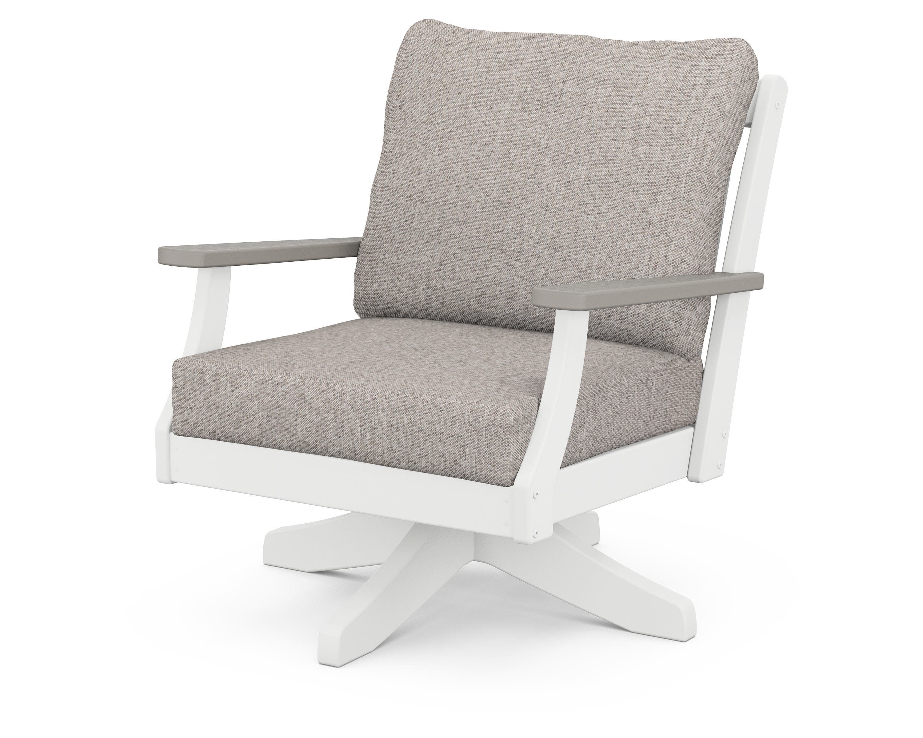 Braxton Deep Seating Swivel Chair in White / Driftwood / Weathered Tweed