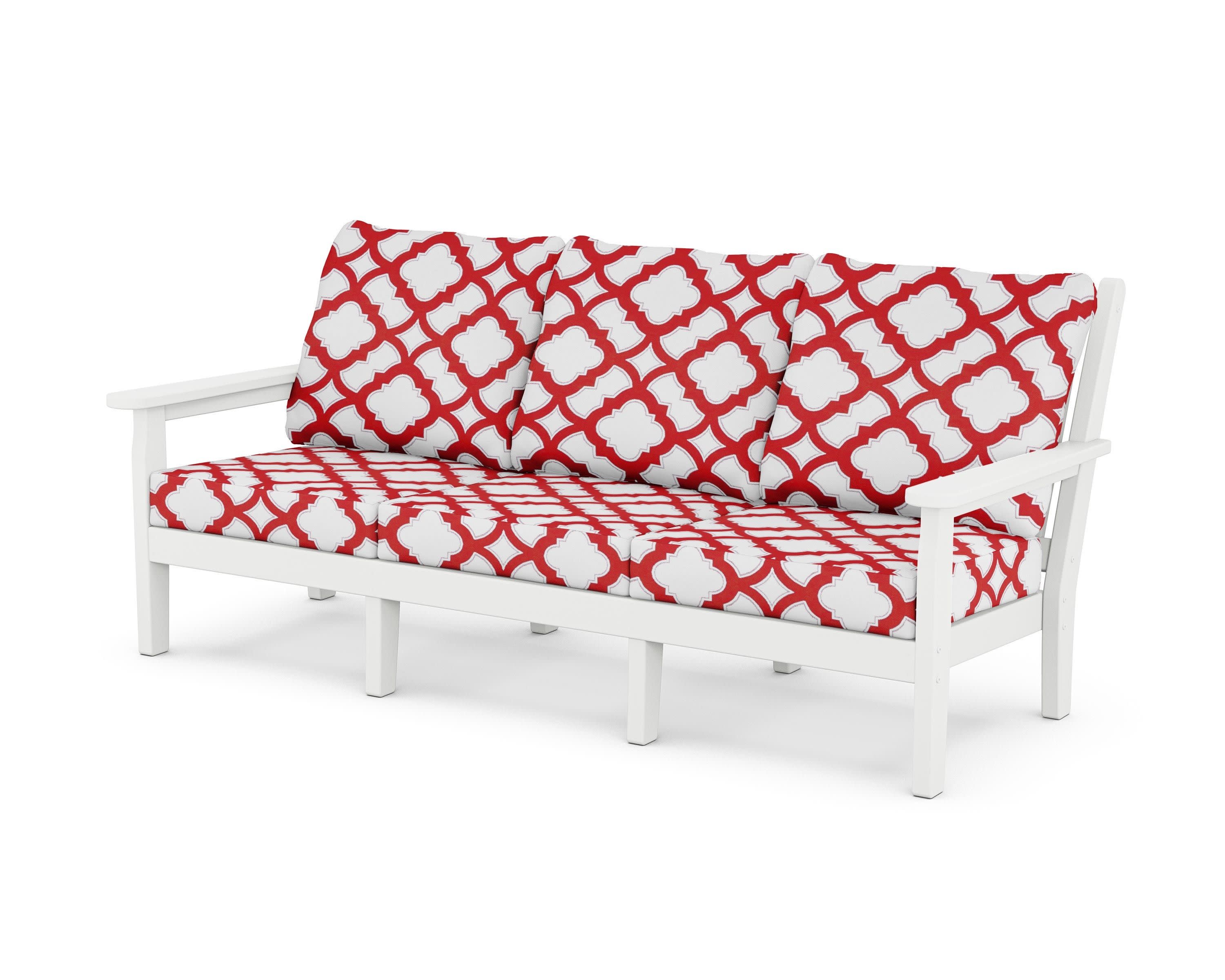 Chippendale Deep Seating Sofa in White / Trellis Crimson