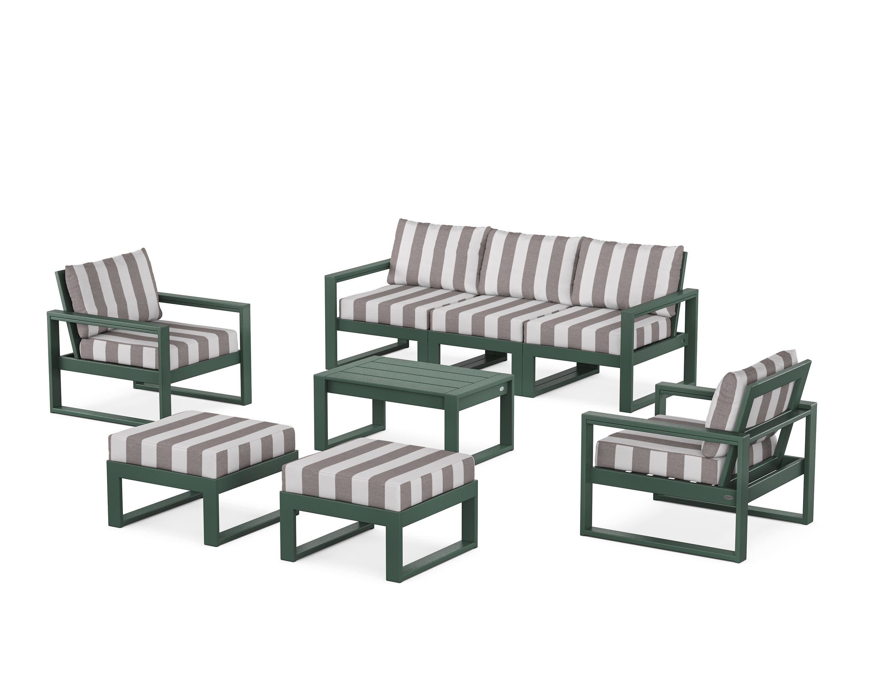 EDGE Sectional 8-Piece Lounge Sofa Set in Green / Cabana Stripe Grey Mist