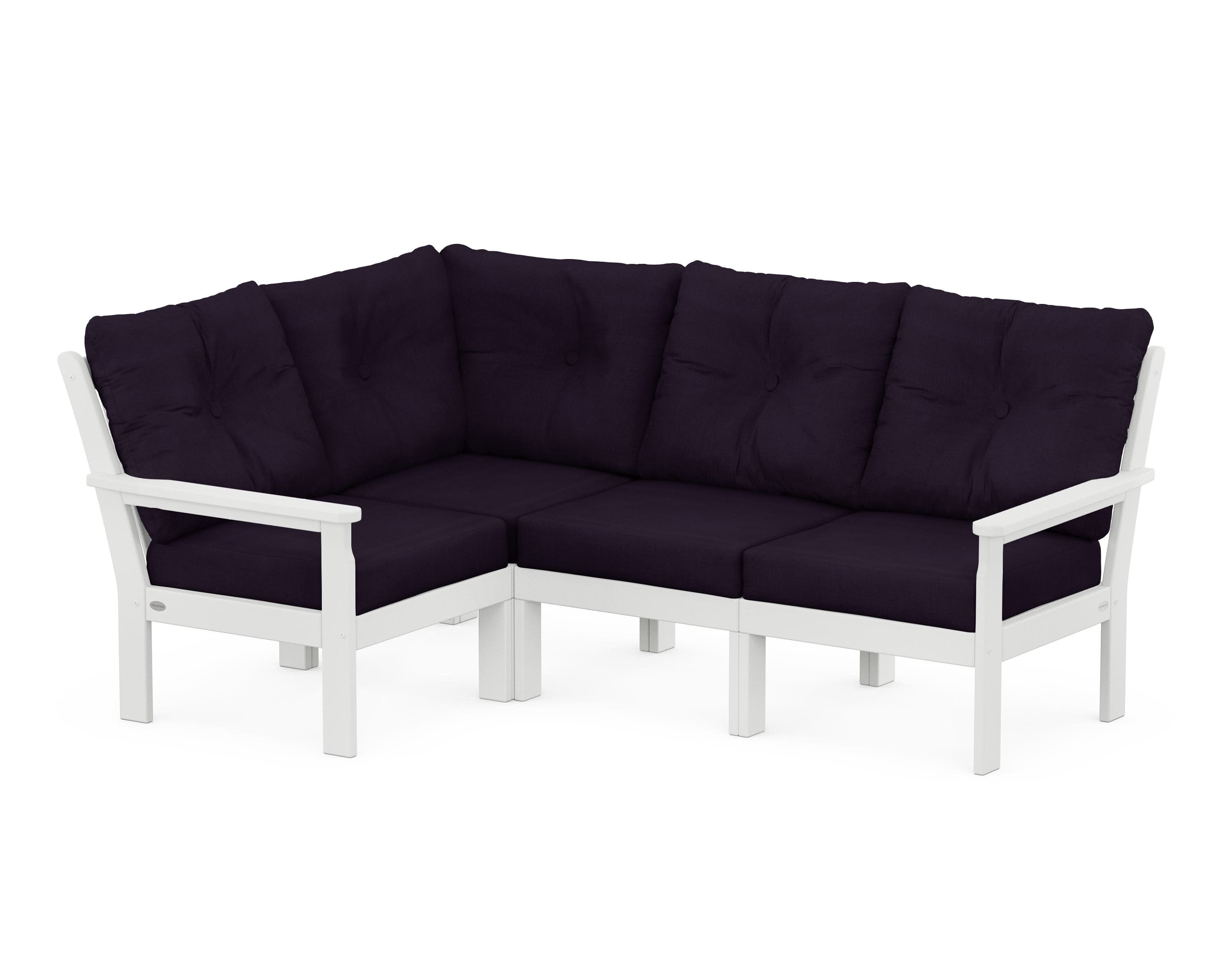 Vineyard 4-Piece Sectional in White / Navy Linen
