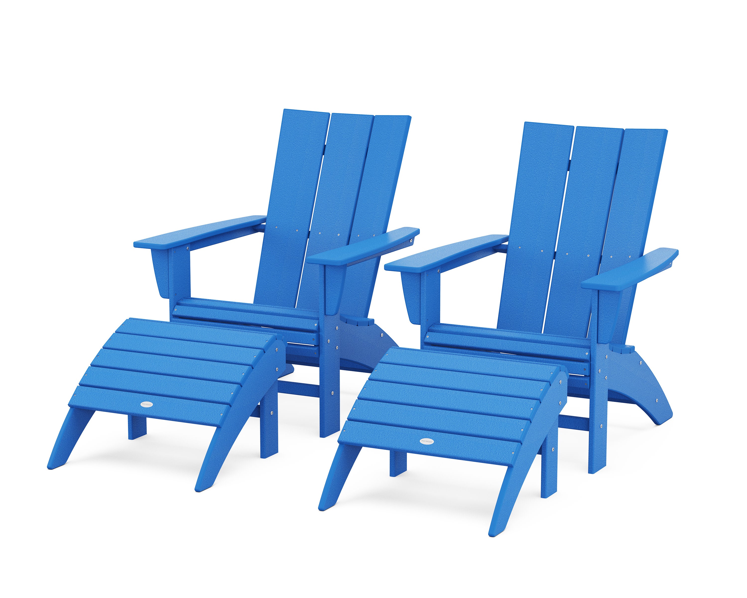 Modern Curveback Adirondack Chair 4-Piece Set with Ottomans in Pacific Blue