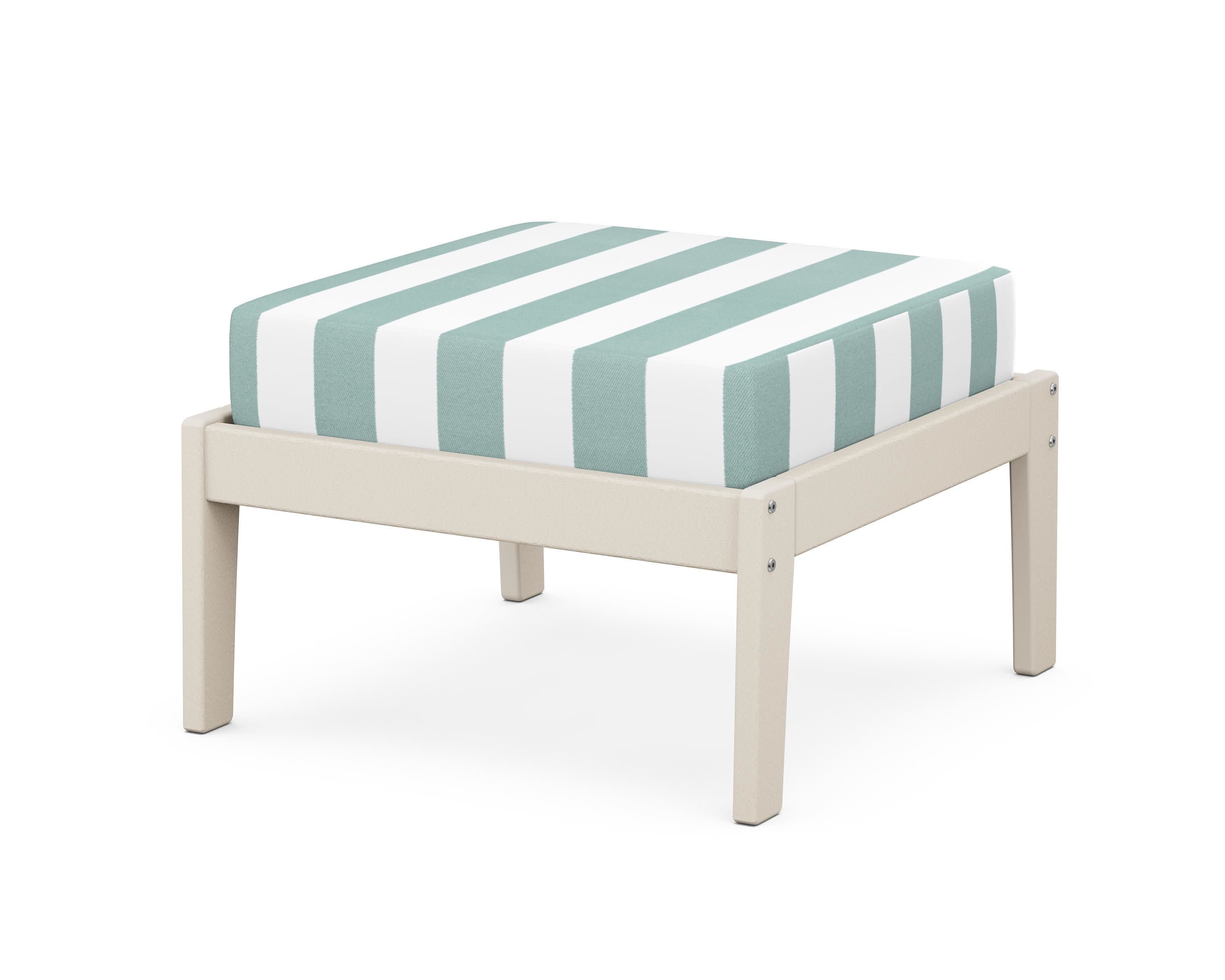 Deep Seating Ottoman in Sand / Cabana Stripe Glacier Spa