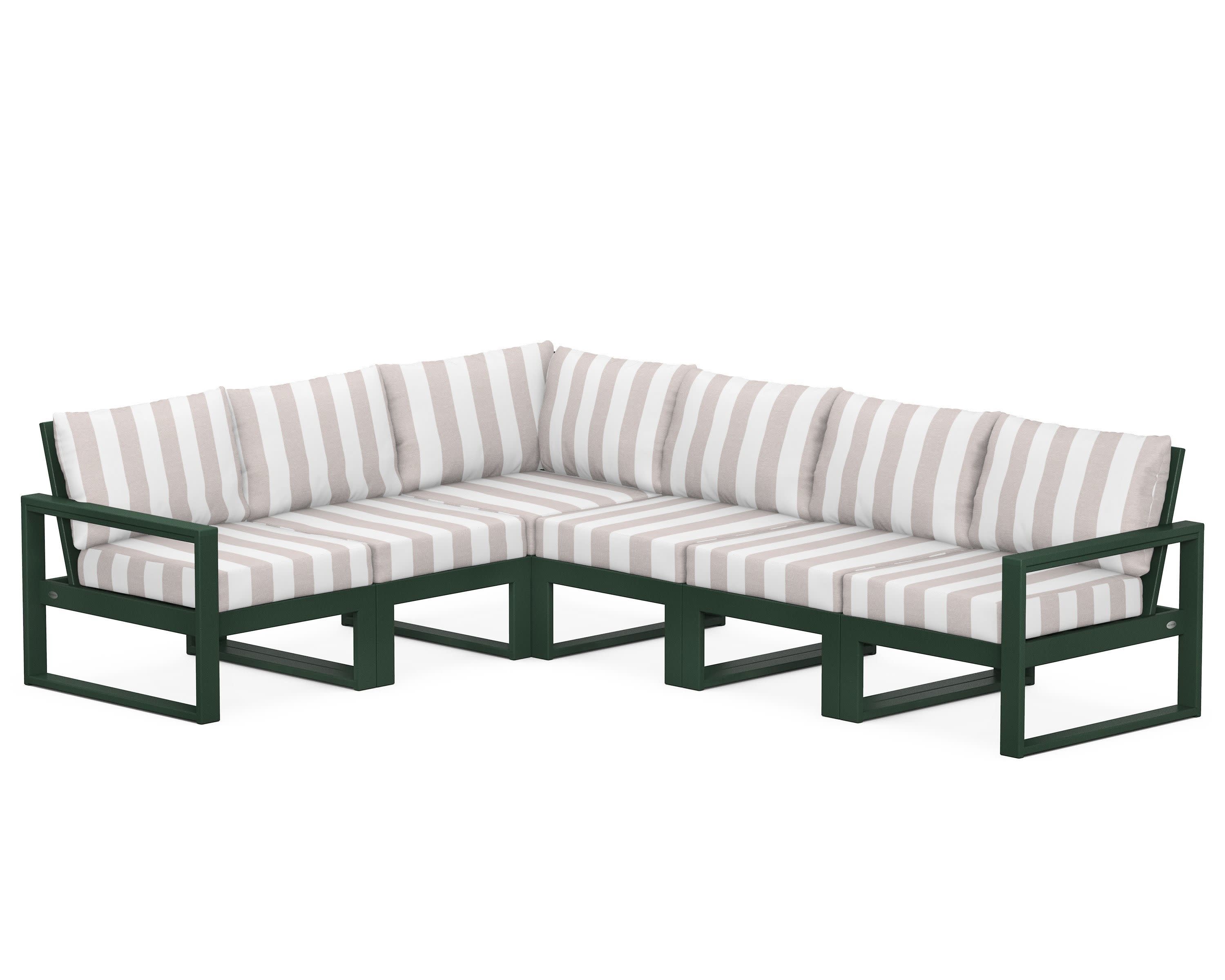 EDGE 6-Piece Modular Deep Seating Set in Green / Cabana Stripe Dune Burlap
