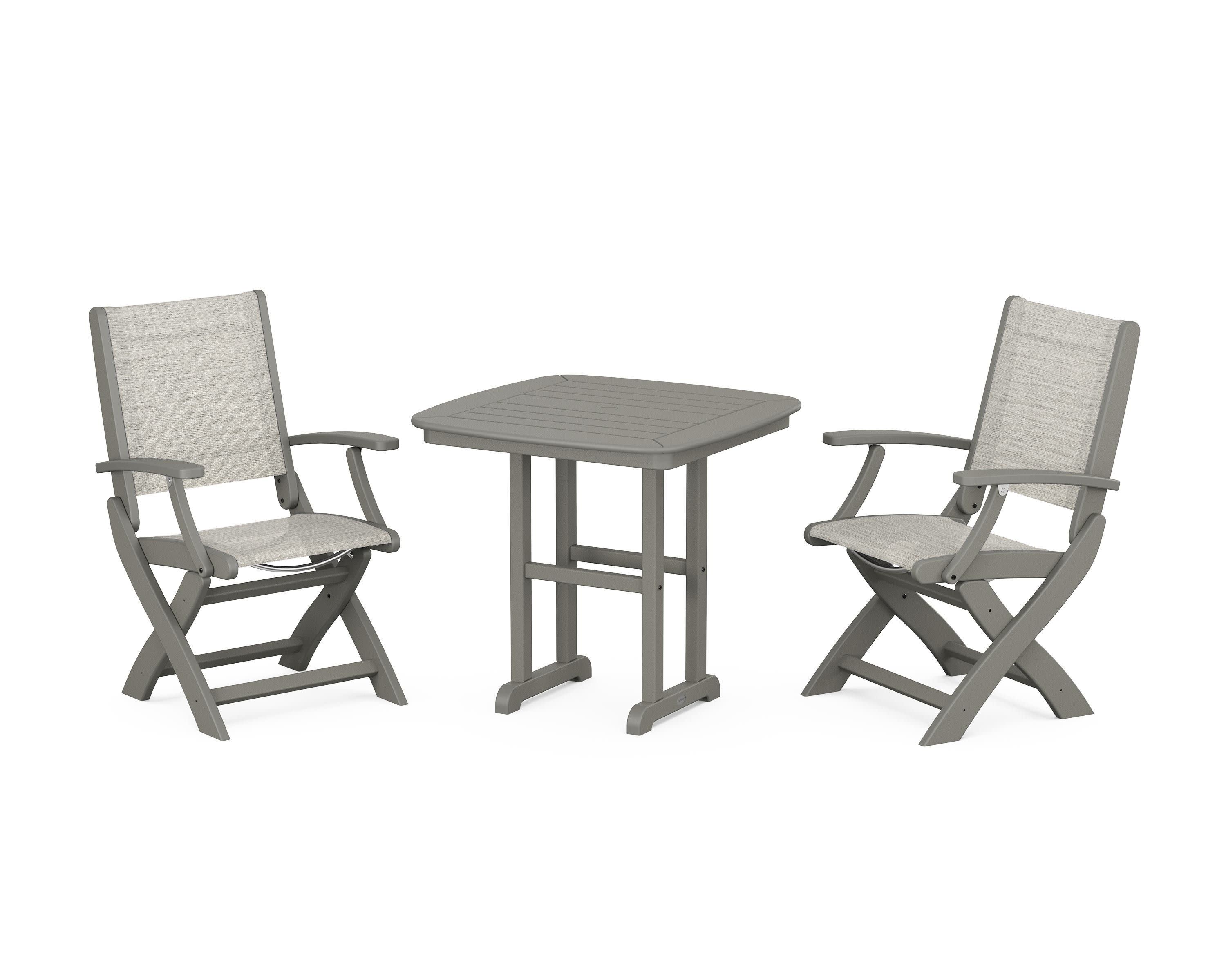 Coastal Folding Chair 3-Piece Dining Set in Slate Grey / Birch Sling