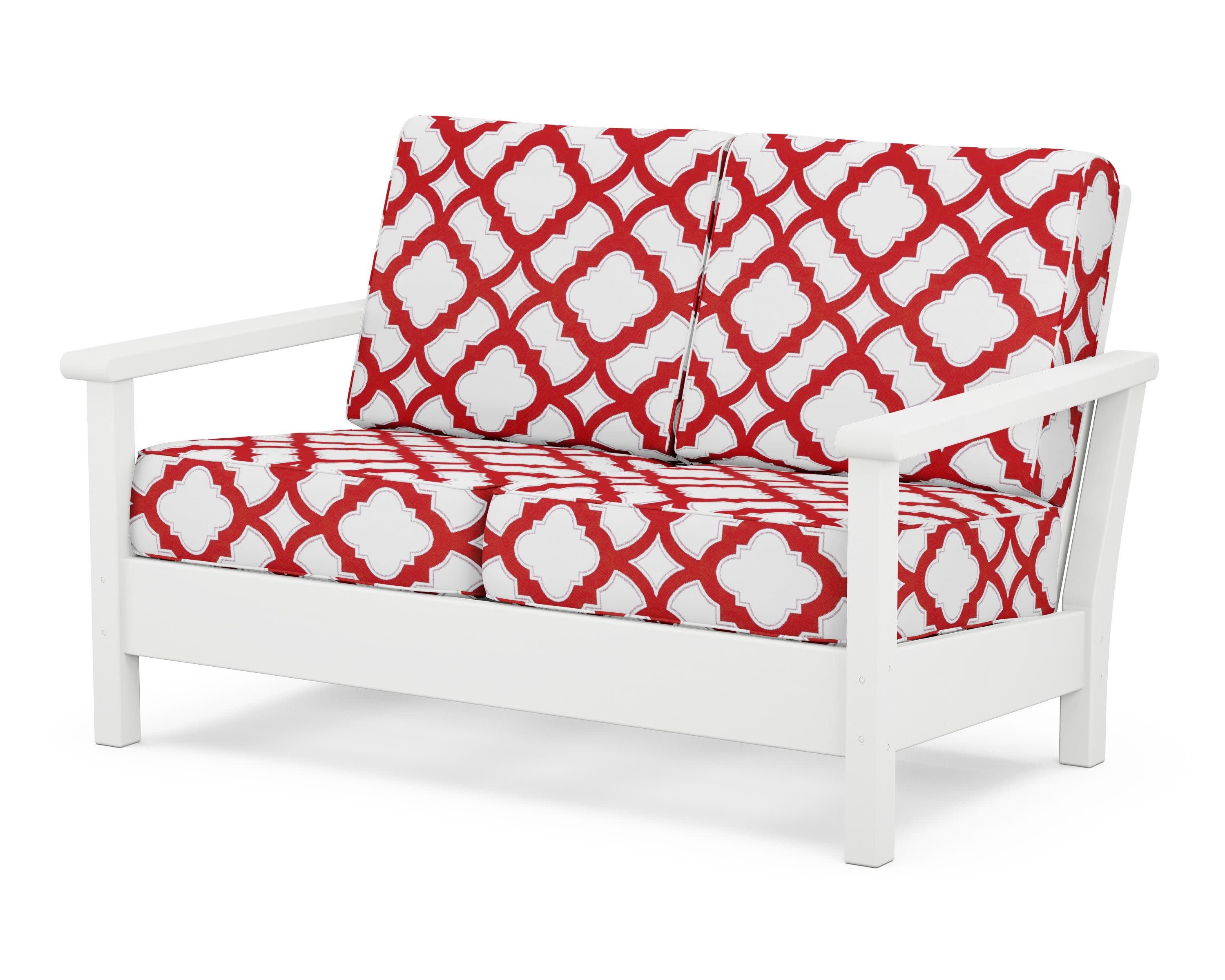 Harbour Deep Seating Loveseat in White / Trellis Crimson