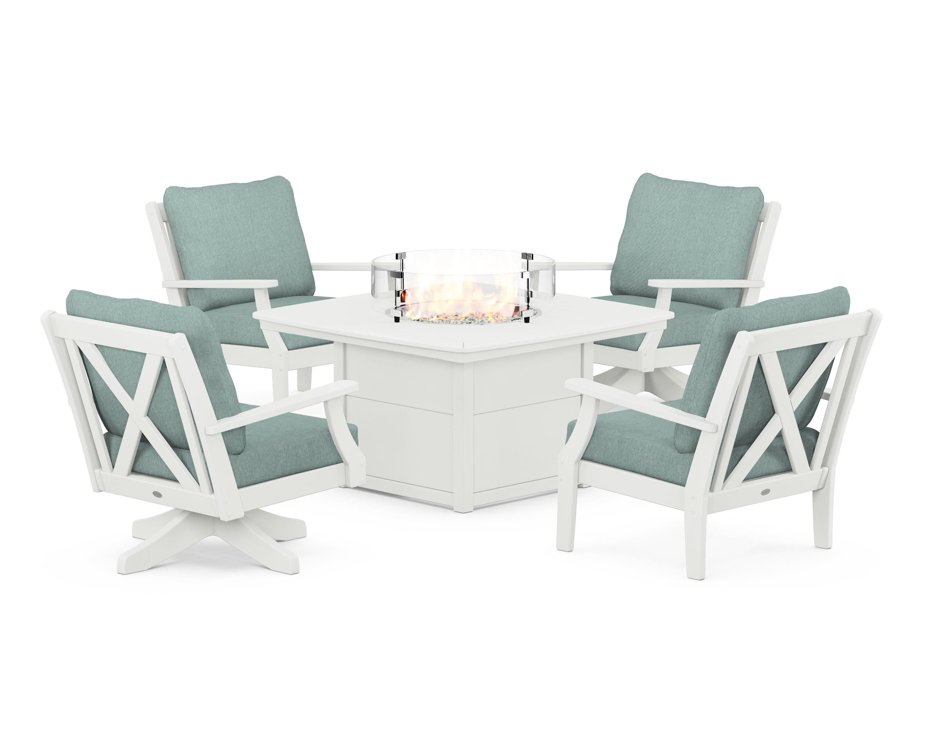 Braxton 5-Piece Deep Seating Set with Fire Table in Vintage White / Glacier Spa