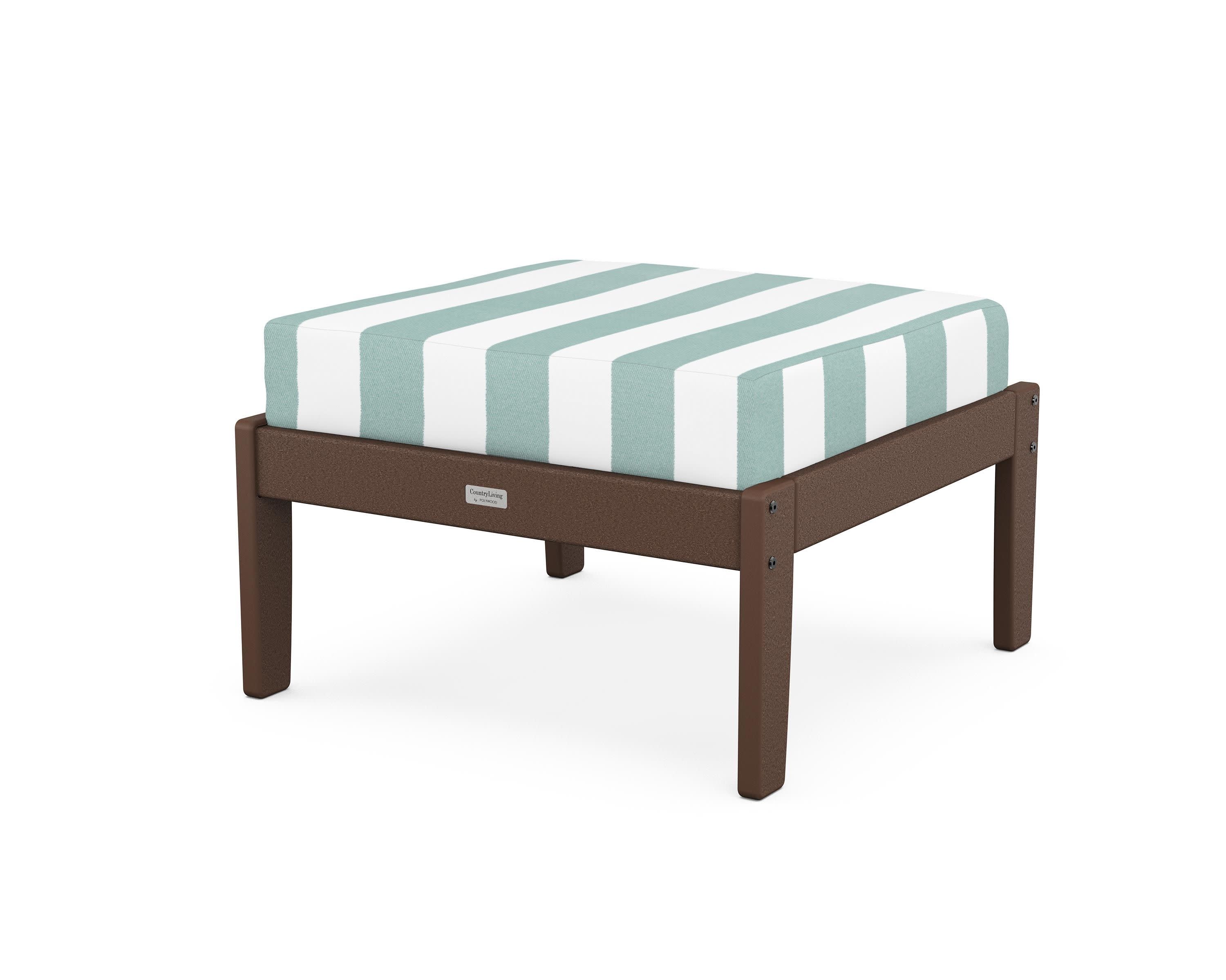 Cottage Deep Seating Ottoman in Mahogany / Cabana Stripe Glacier Spa