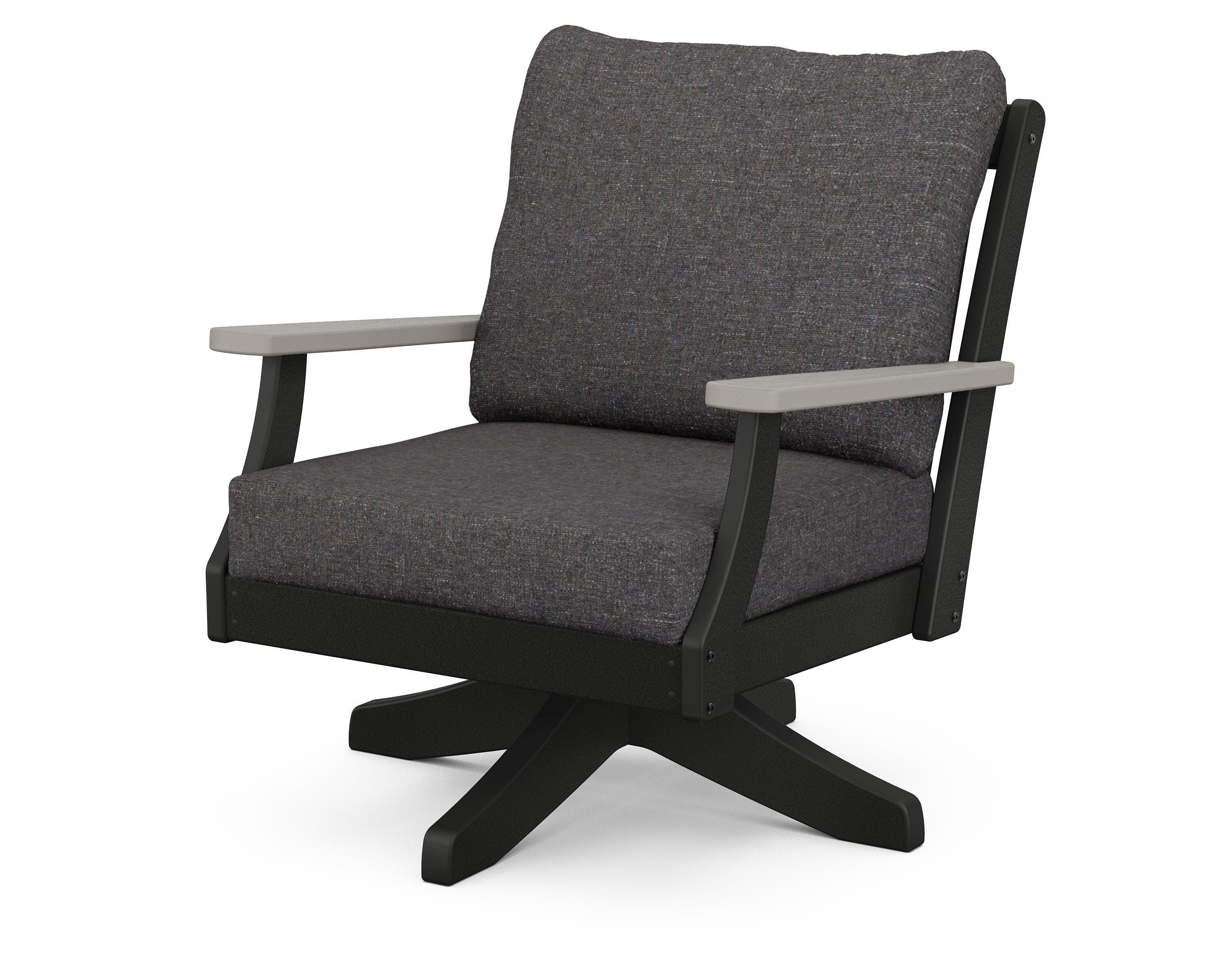 Braxton Deep Seating Swivel Chair in Black / Driftwood / Ash Charcoal