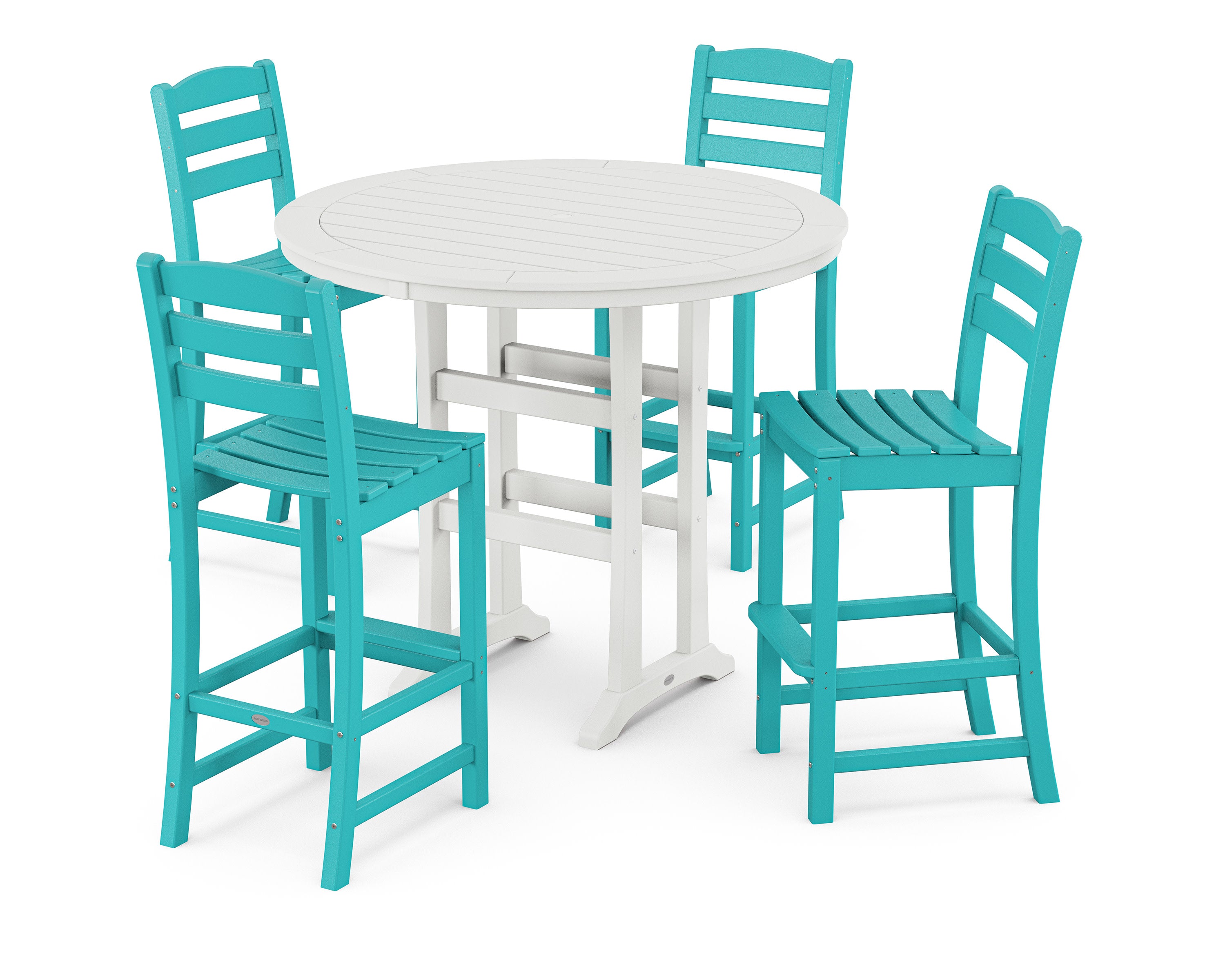 La Casa Caf 5-Piece Side Chair Bar Dining Set in Aruba / White