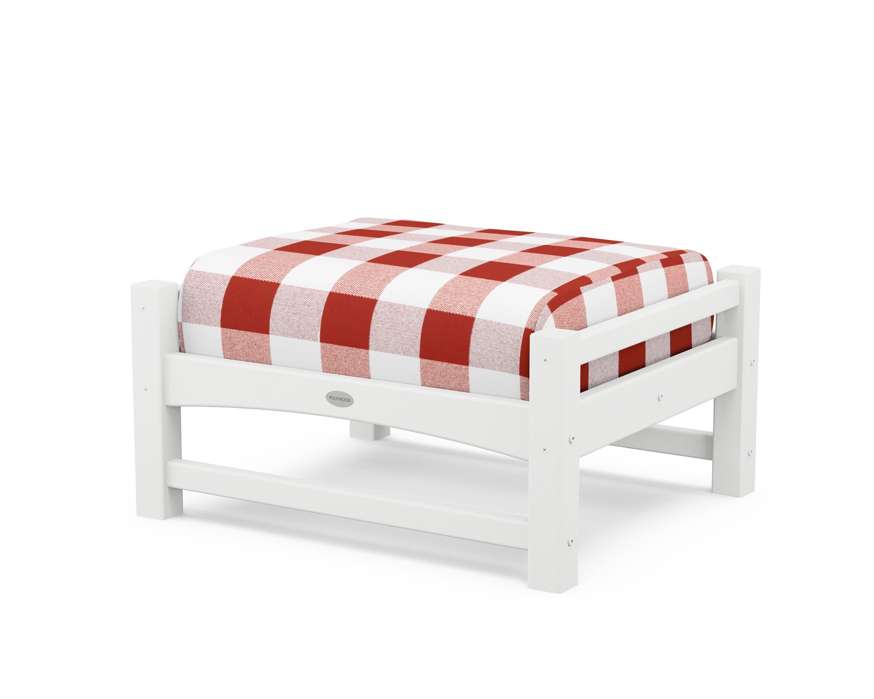 Club Ottoman in White / Buffalo Plaid Crimson