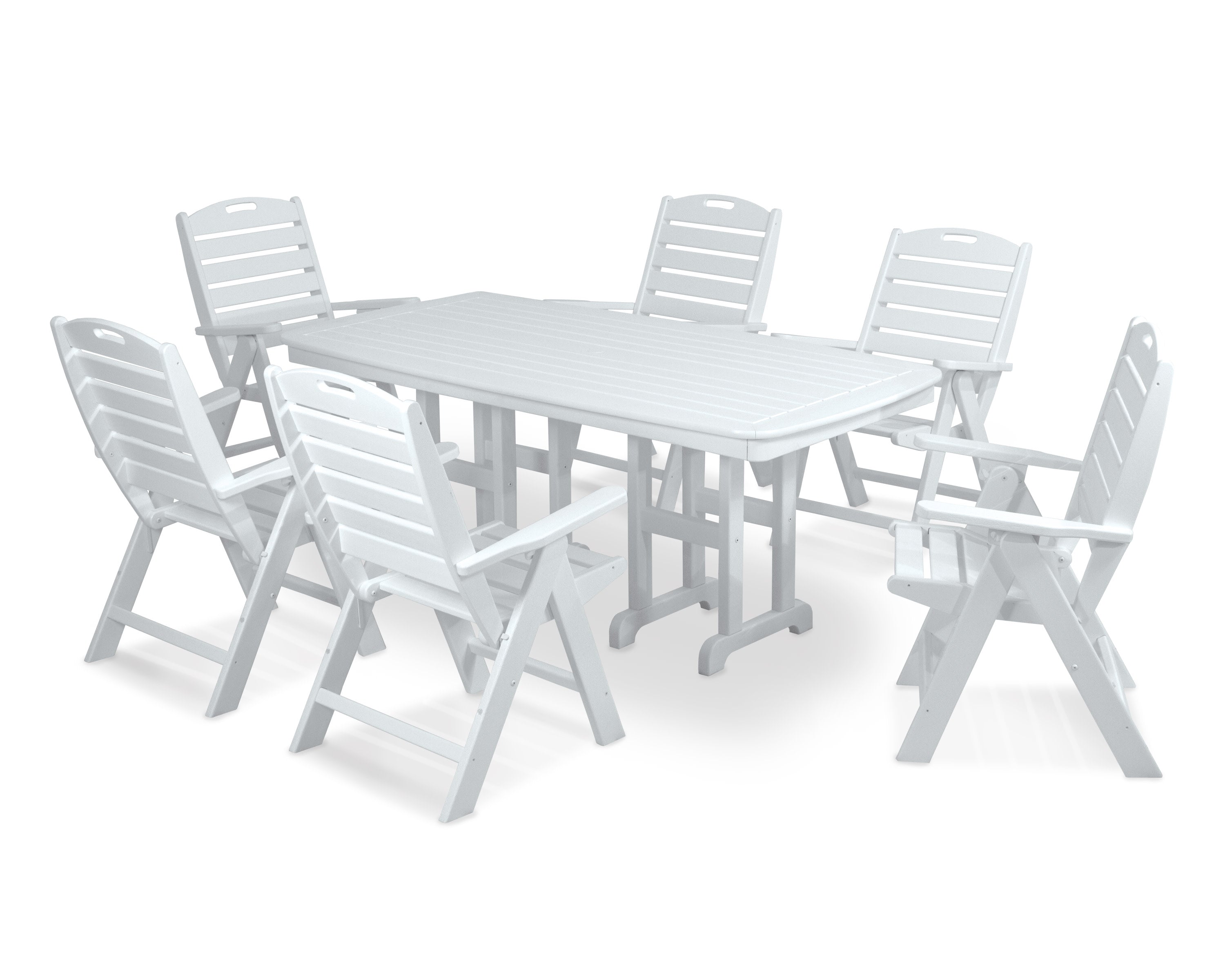 Nautical Folding Highback Chair 7-Piece Dining Set in White