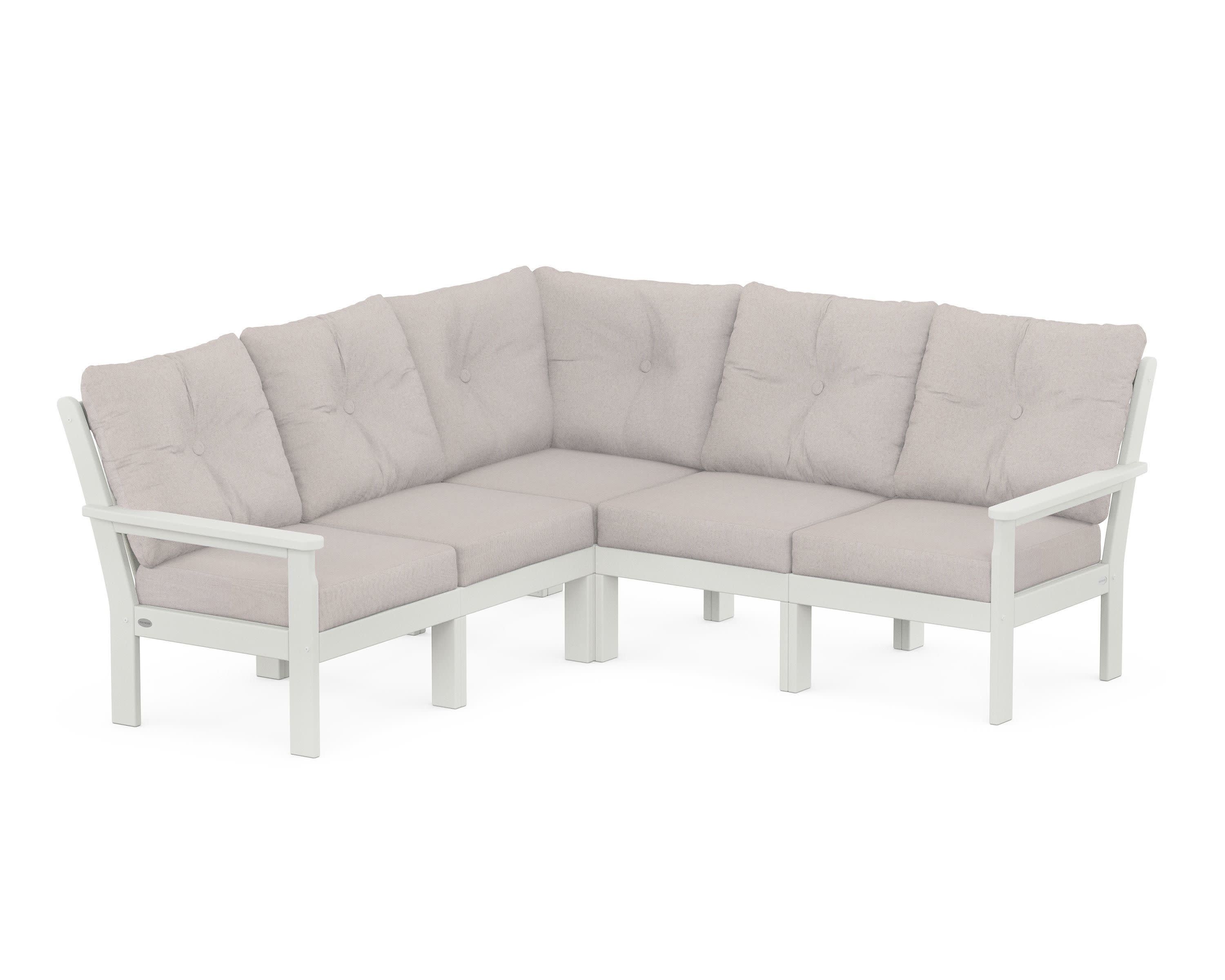Vineyard 5-Piece Sectional in Vintage White / Dune Burlap