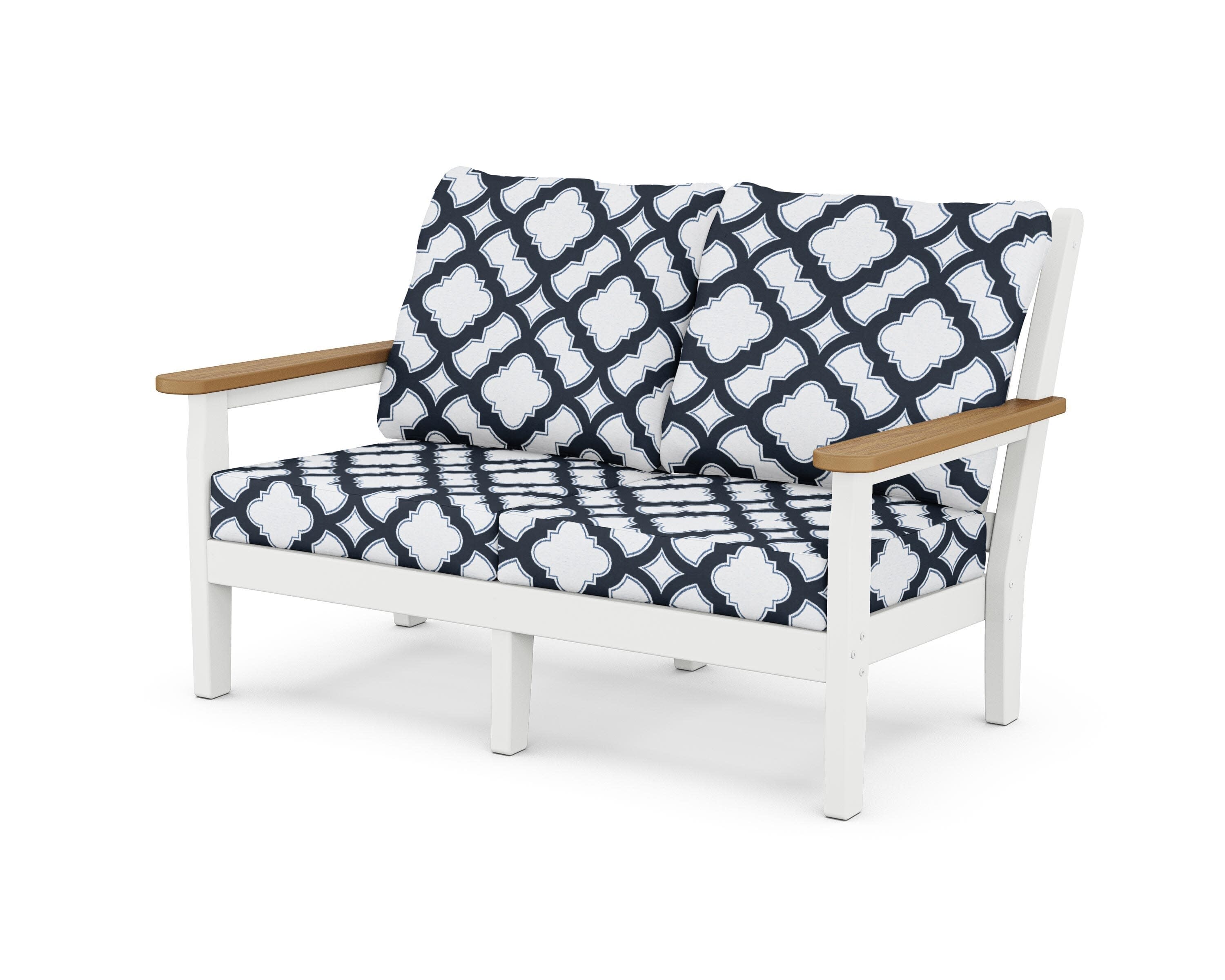 Chippendale Deep Seating Loveseat in White / Natural / Trellis Marine Indigo