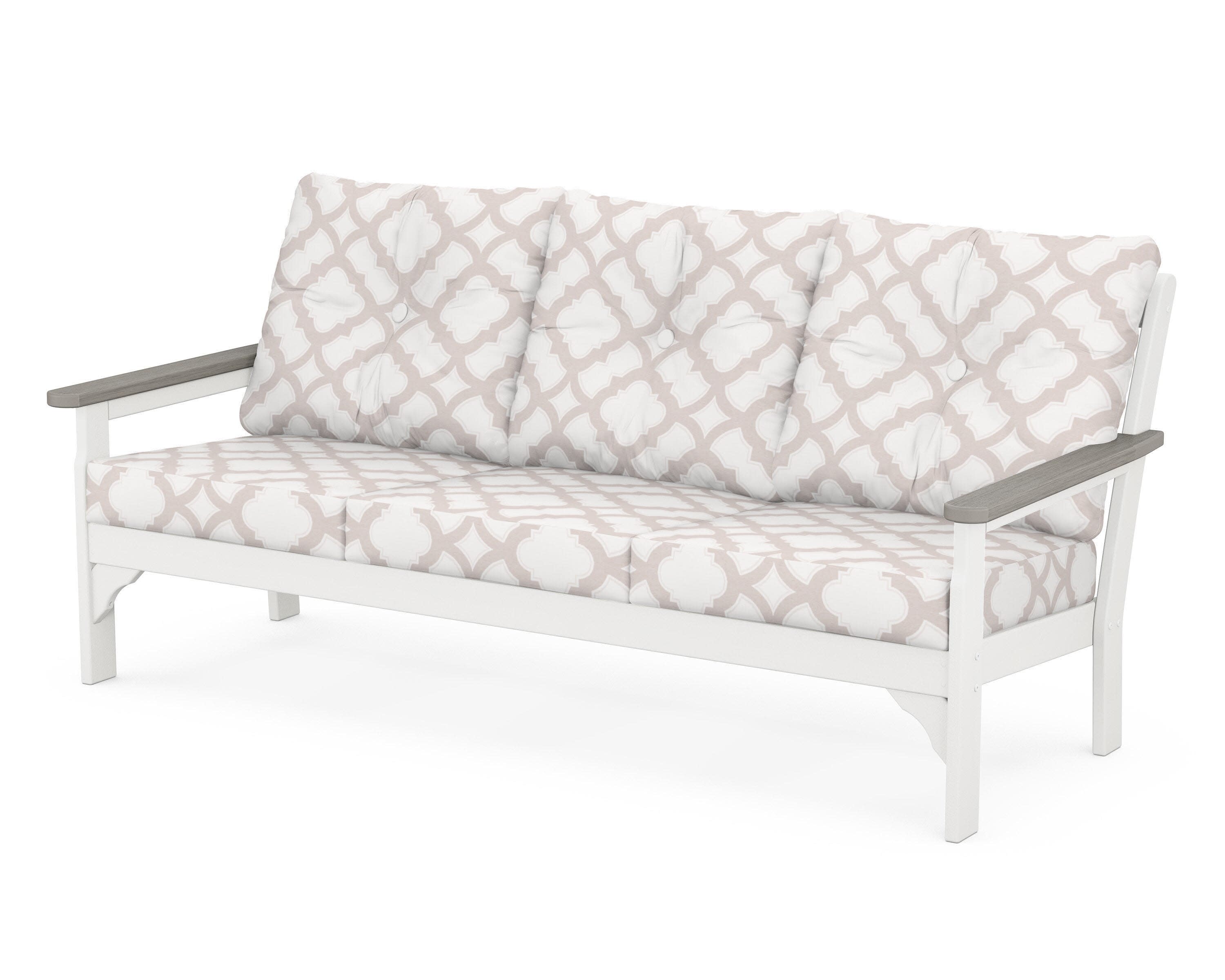 Vineyard Deep Seating Sofa in White / Driftwood / Trellis Dune Burlap