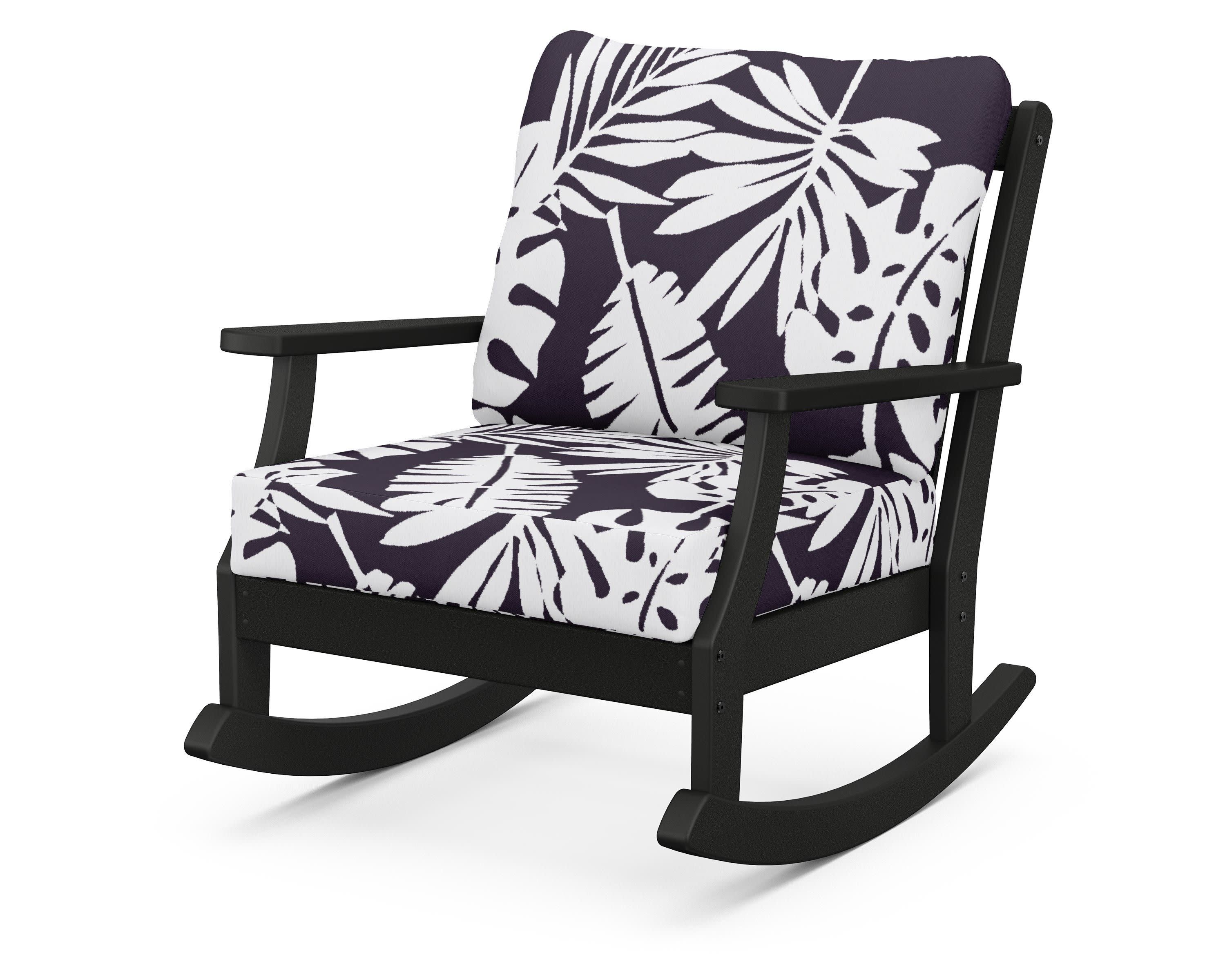 Braxton Deep Seating Rocking Chair in Black / Leaf Navy