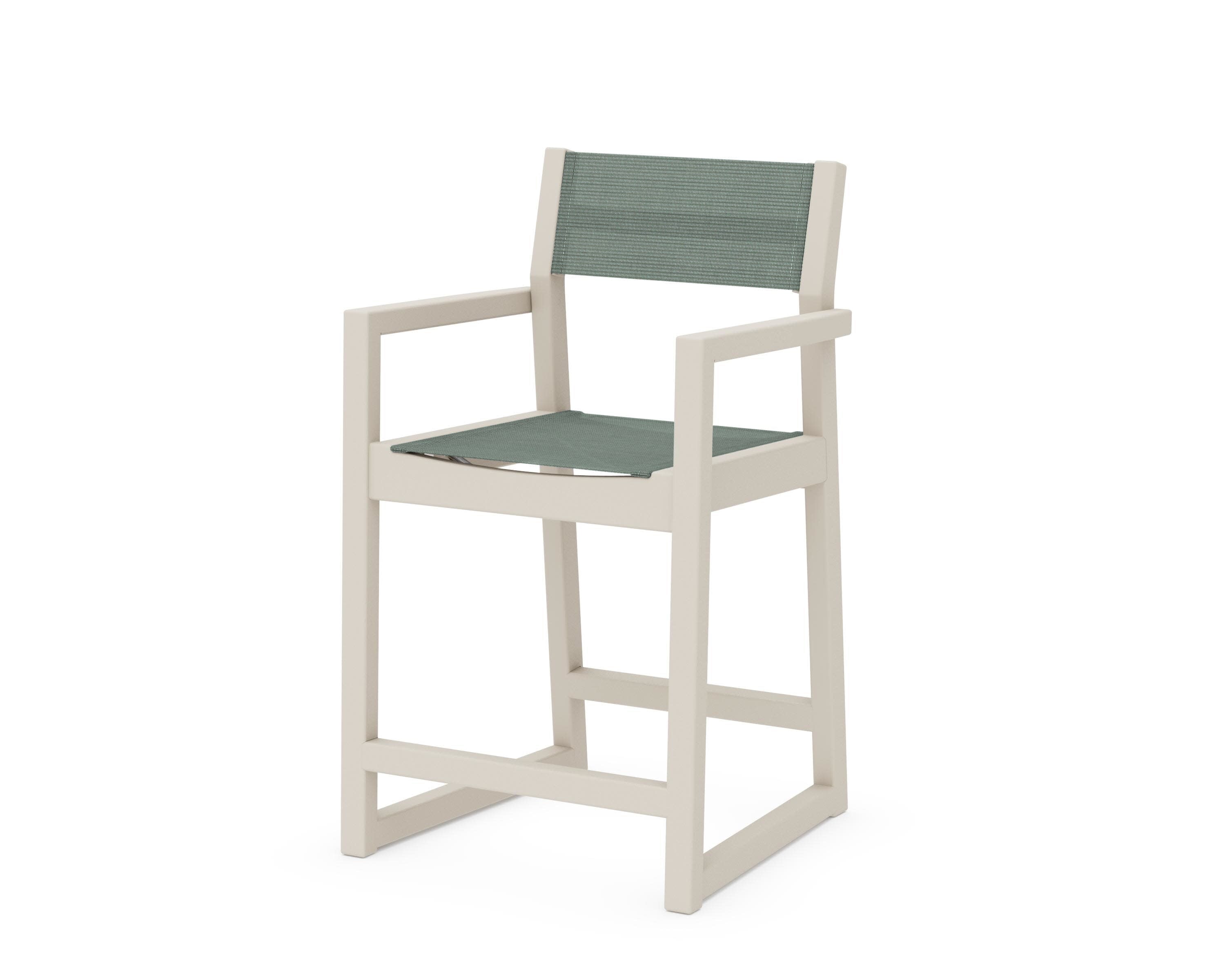 EDGE Sling Counter Arm Chair in Sand / Dupioni Sea Mist Sling