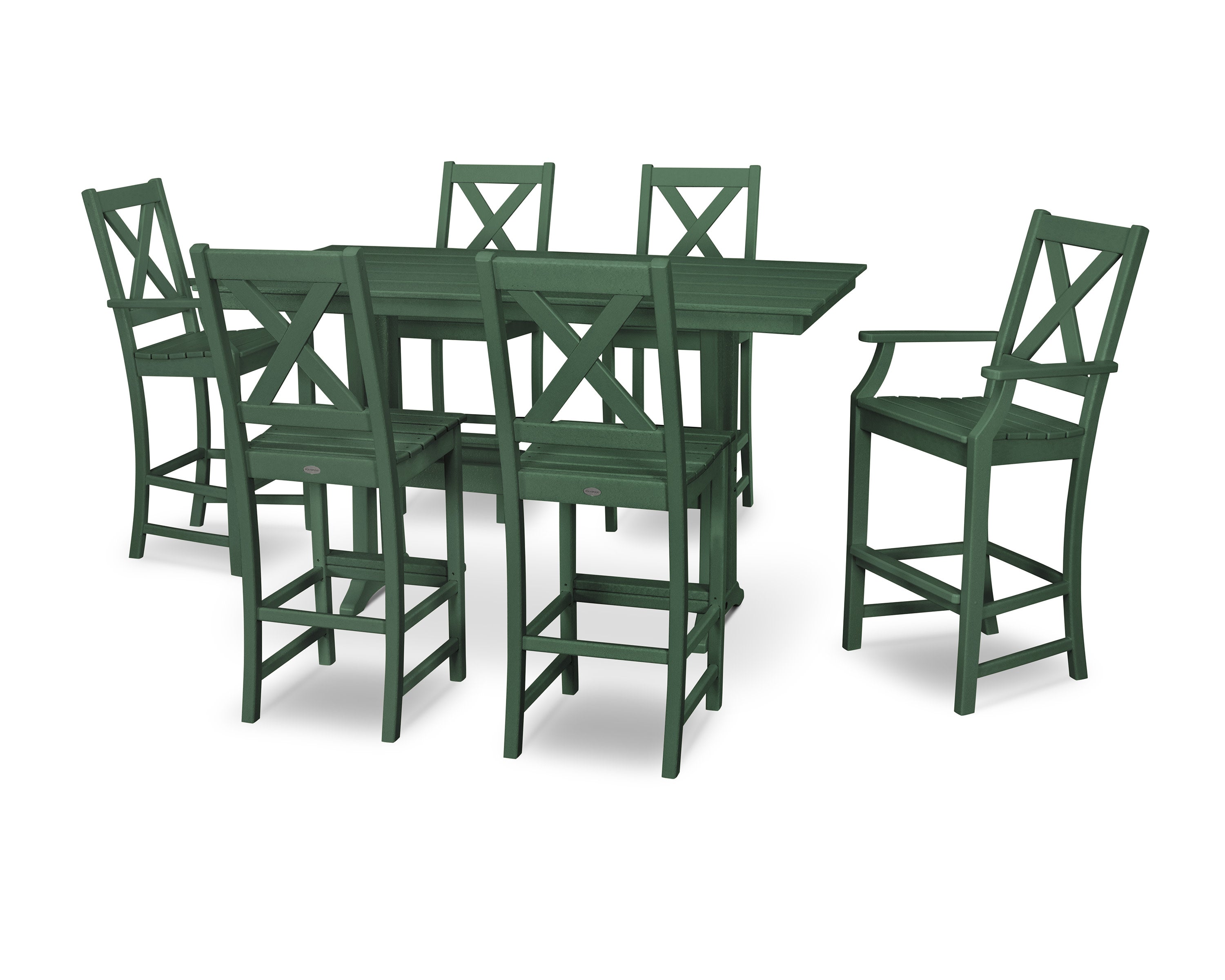Braxton 7-Piece Farmhouse Trestle Bar Set in Green