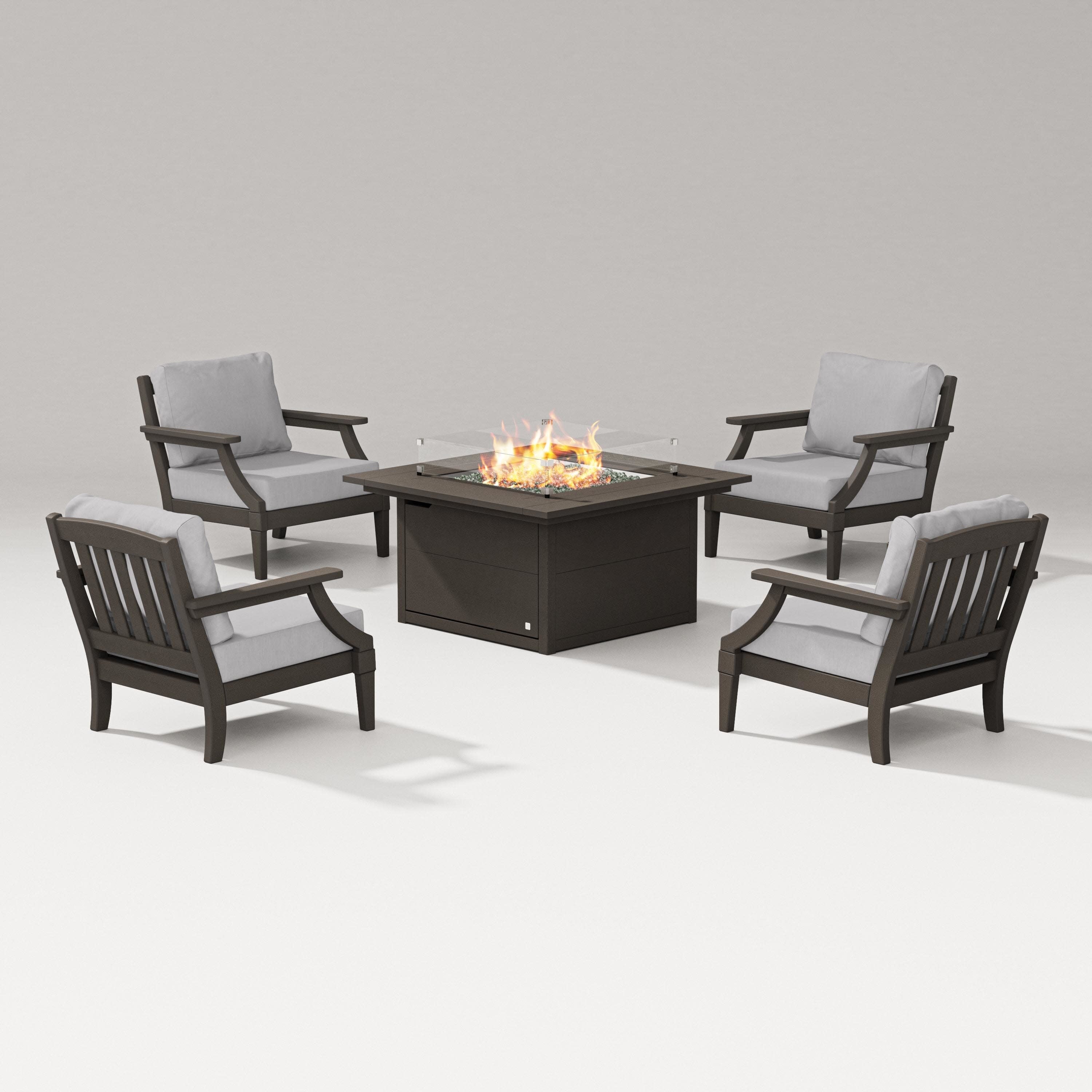 Estate 5-Piece Lounge Fire Table Set in Vintage Coffee / Granite