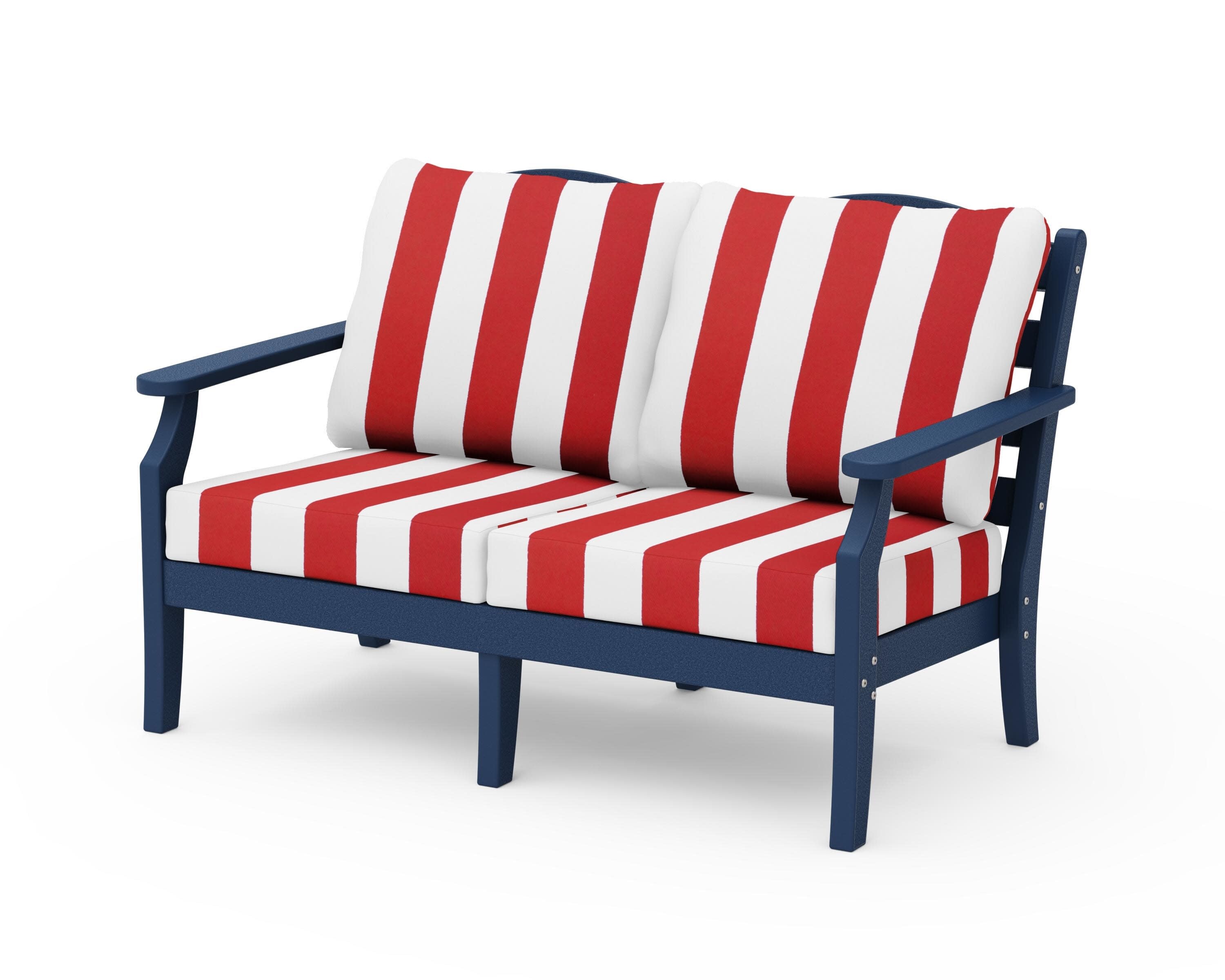 Savannah Deep Seating Loveseat in Navy / Cabana Stripe Crimson