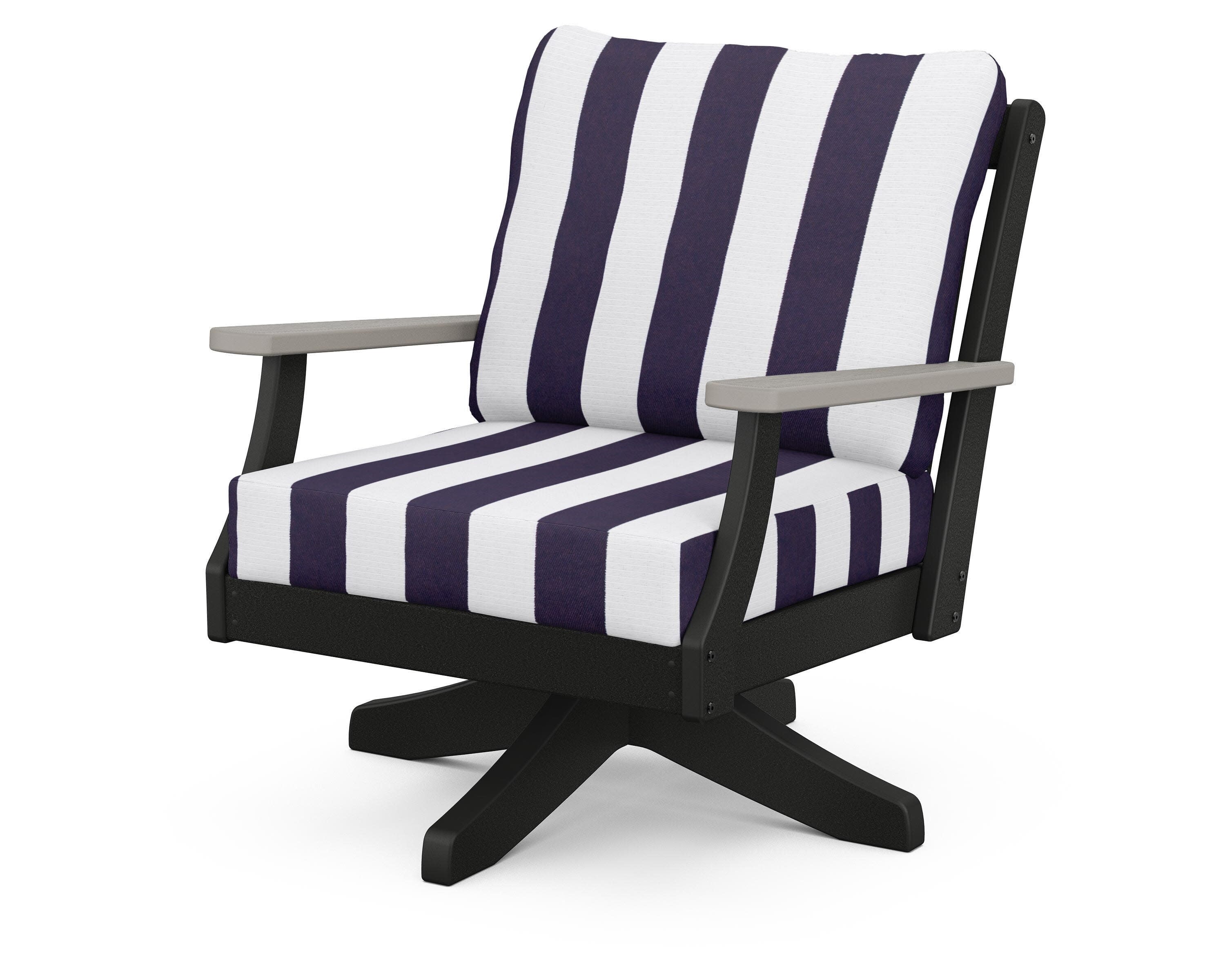 Braxton Deep Seating Swivel Chair in Black / Driftwood / Cabana Stripe Navy