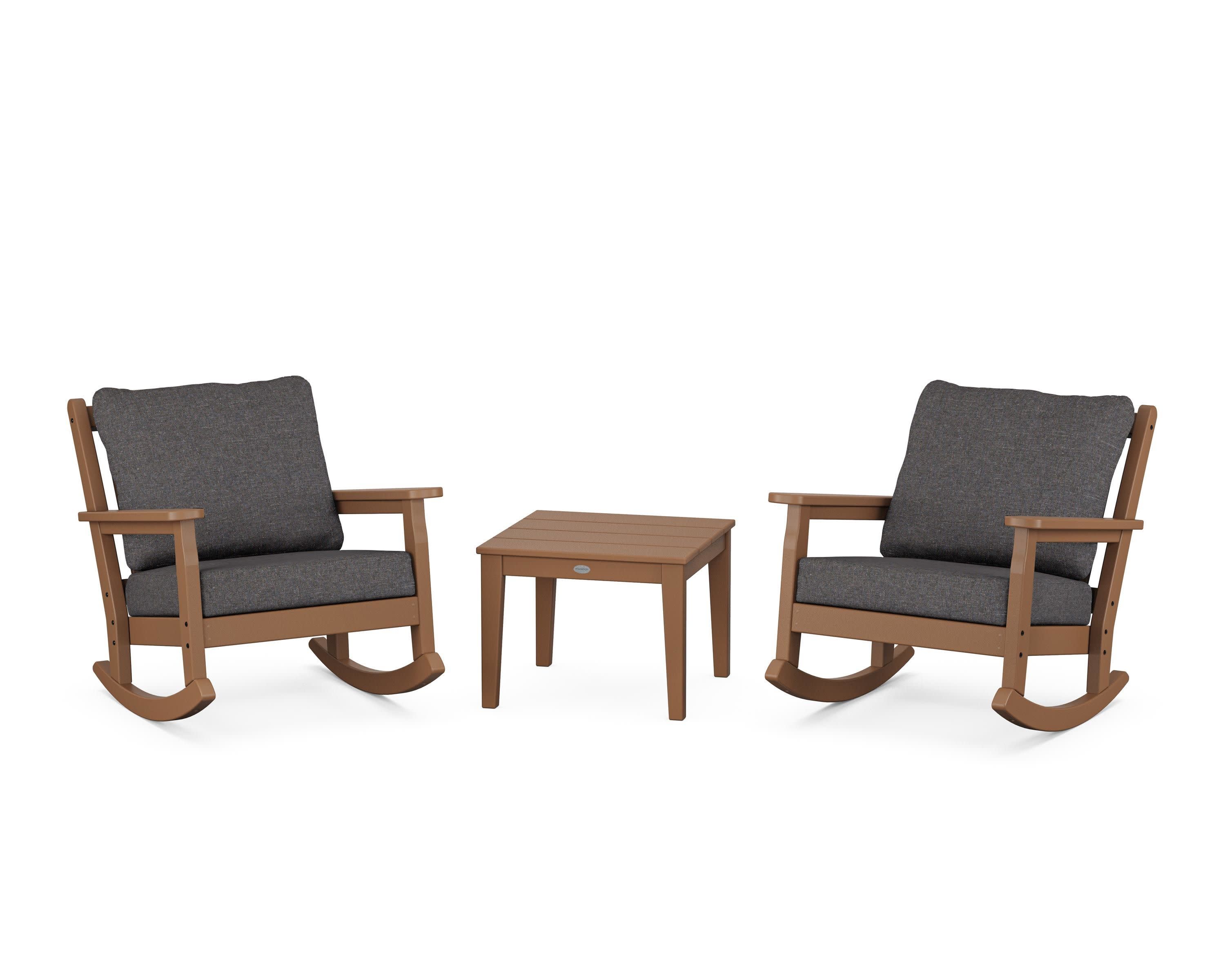 Chippendale 3-Piece Deep Seating Rocker Set in Teak / Ash Charcoal