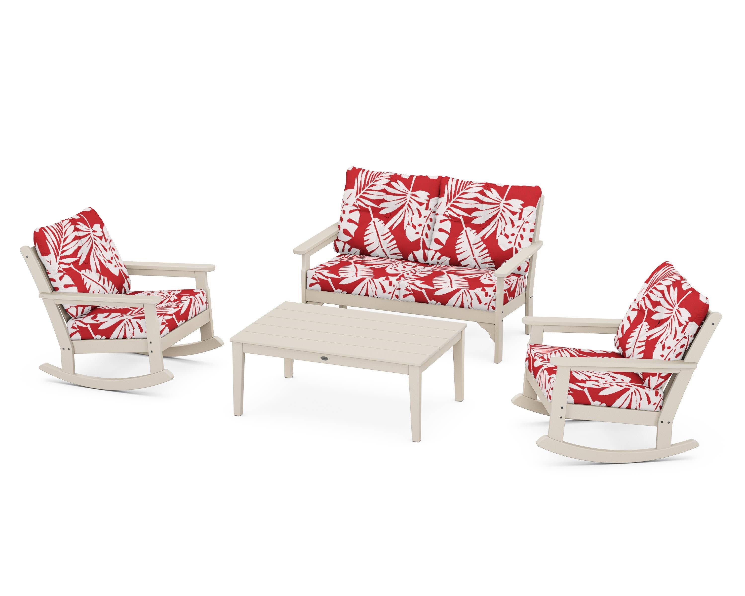 Vineyard 4-Piece Deep Seating Rocking Chair Set in Sand / Leaf Crimson