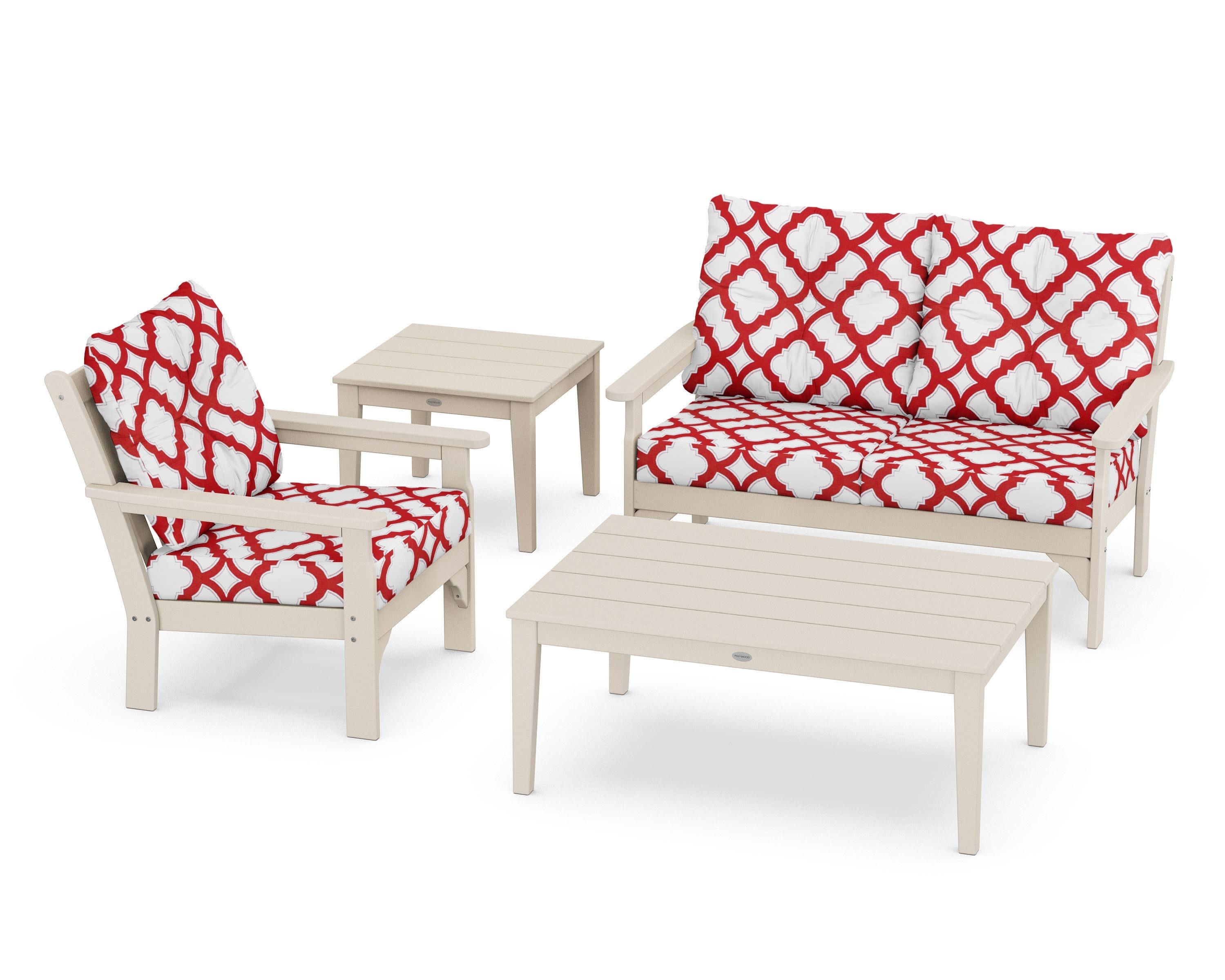 Vineyard 4-Piece Deep Seating Set in Sand / Trellis Crimson