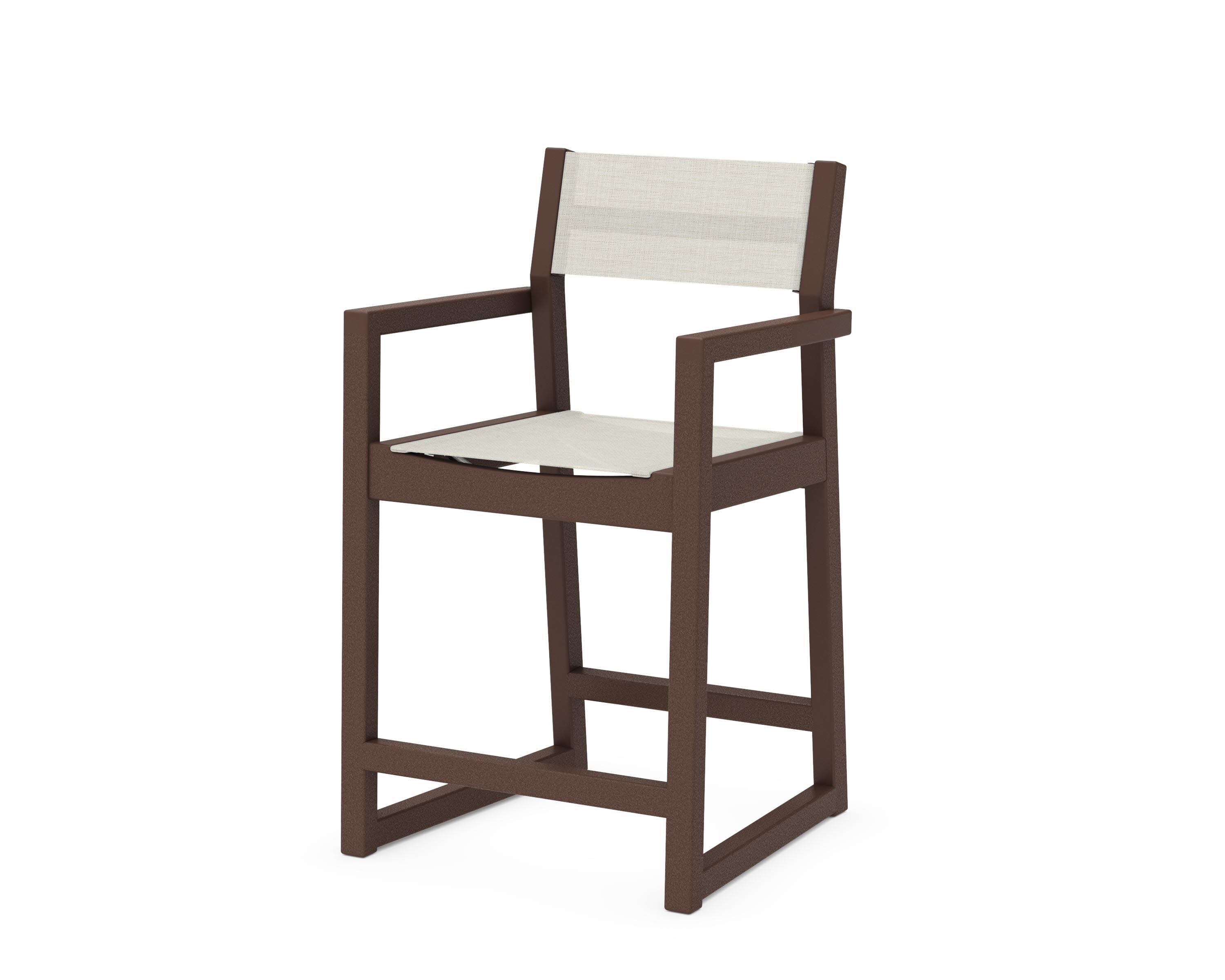 EDGE Sling Counter Arm Chair in Mahogany / Parchment Sling