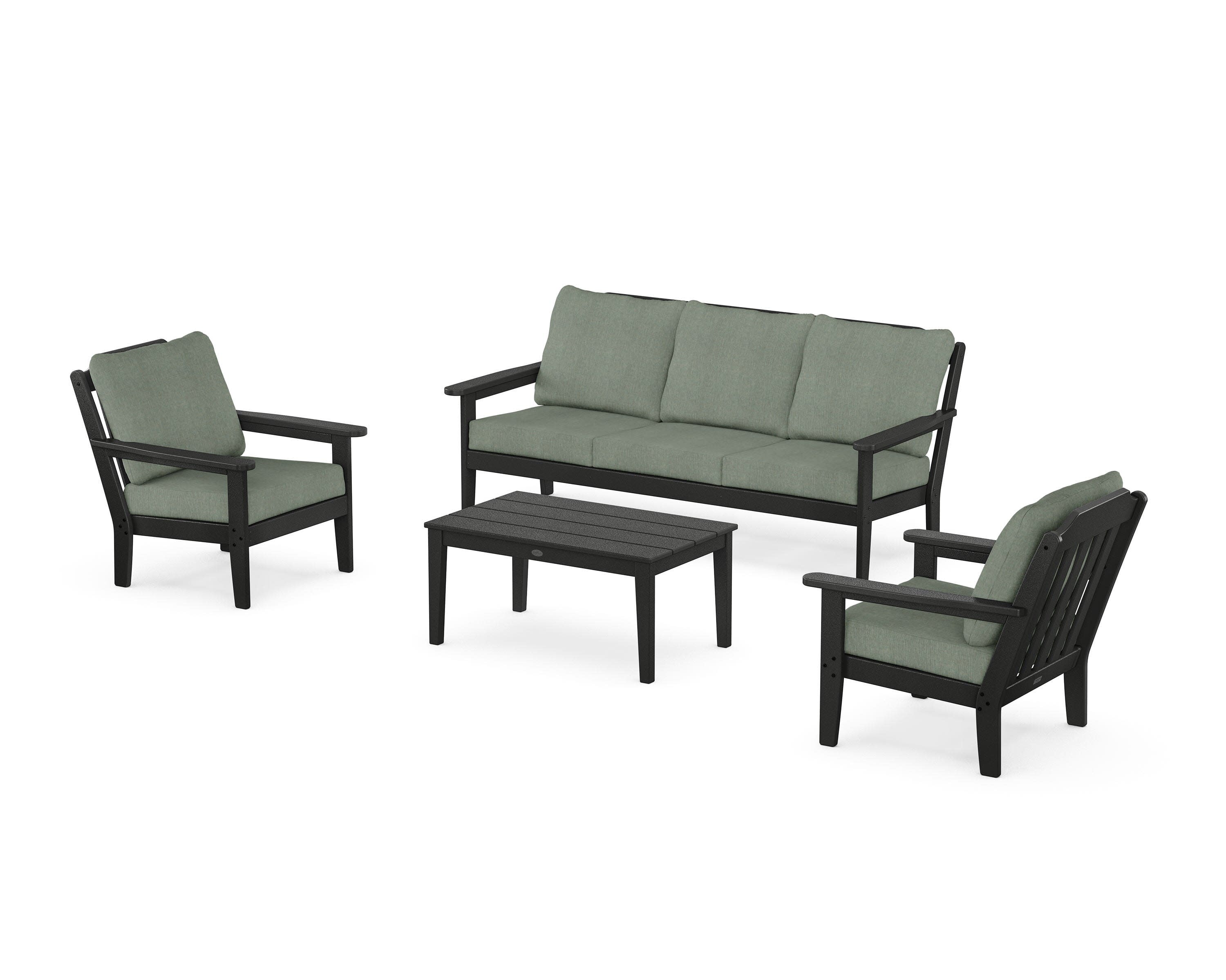 Cottage 4-Piece Deep Seating Set with Sofa in Black / Cast Sage